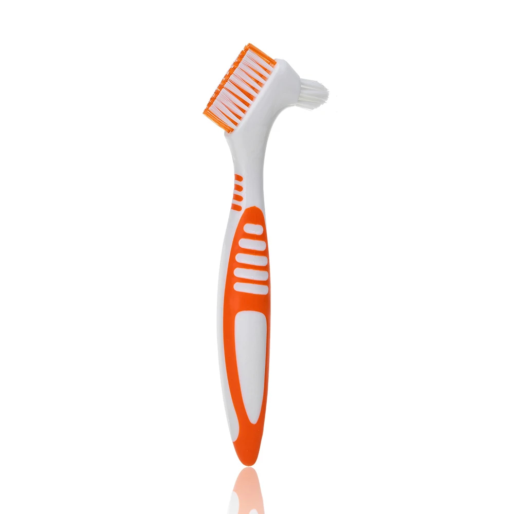 Denture Cleaning Brush Dual Head Antibacterial Rubber Handle Teeth Care