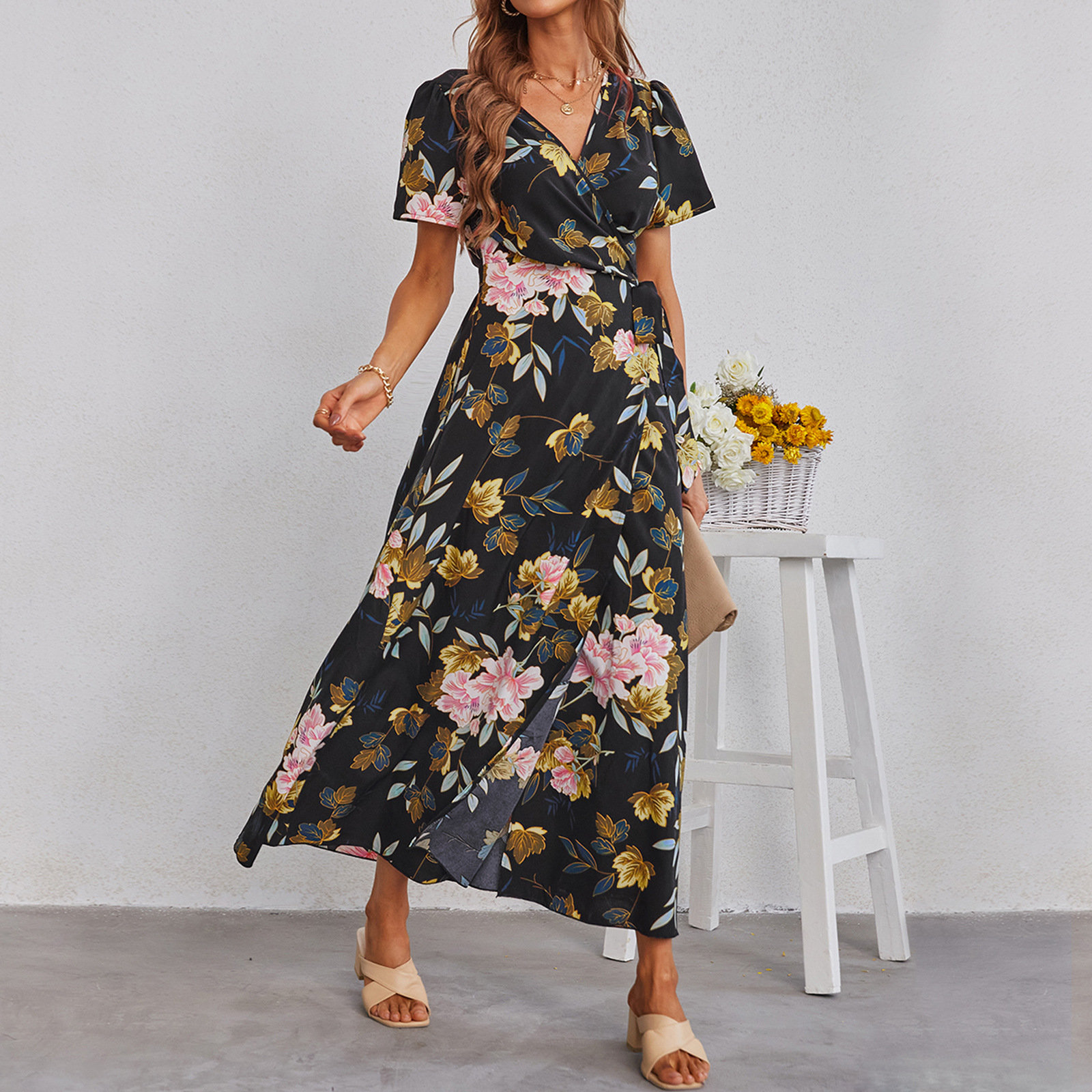Lux Wrap Floral Print Dress