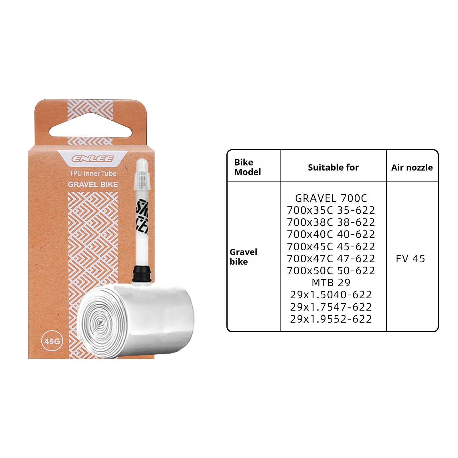 ENLEE Ultralight TPU MTB Bike Inner Tube 26-29inches Presta Valve 45mm Durable