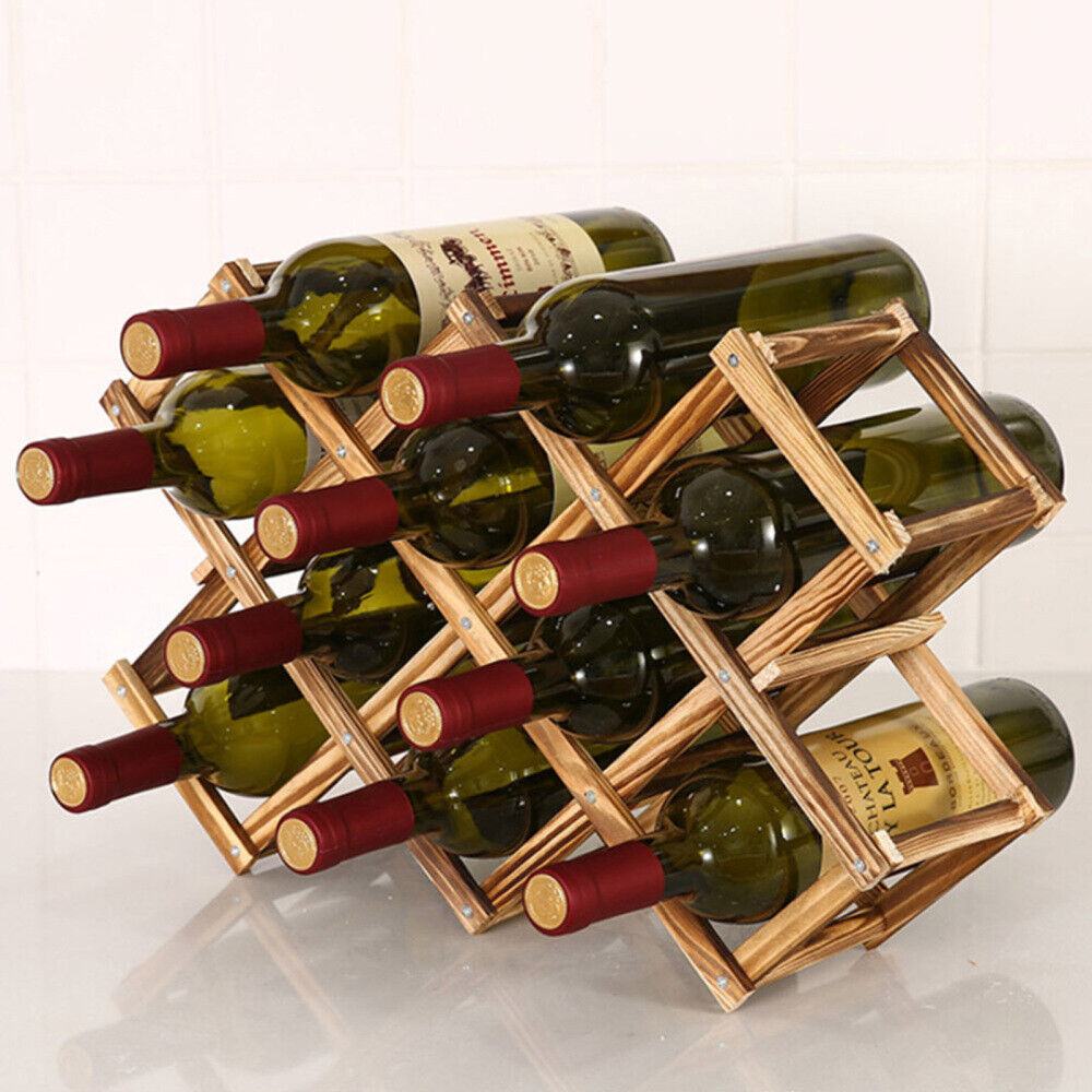 Foldable Wooden Wine Bottle Holder Natural Home Kitchen Wine Rack & Storage