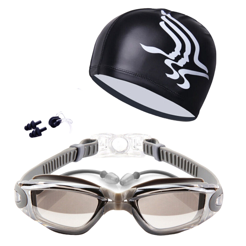 Adult Swimming Glasses Kit Coated Lens Anti Fog Swim Goggles with Cap Nose Clip - Picture 16 of 16