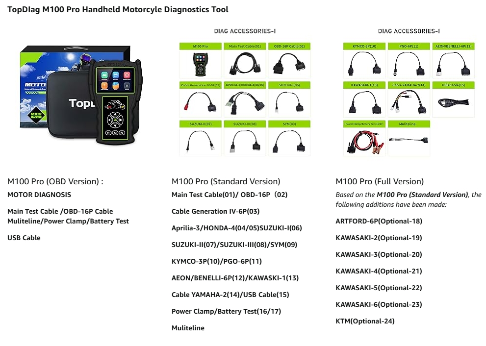 JDiag M100 Pro Motorcycle Scanner Car Code Reader Battery Tester Diagnostic Tool
