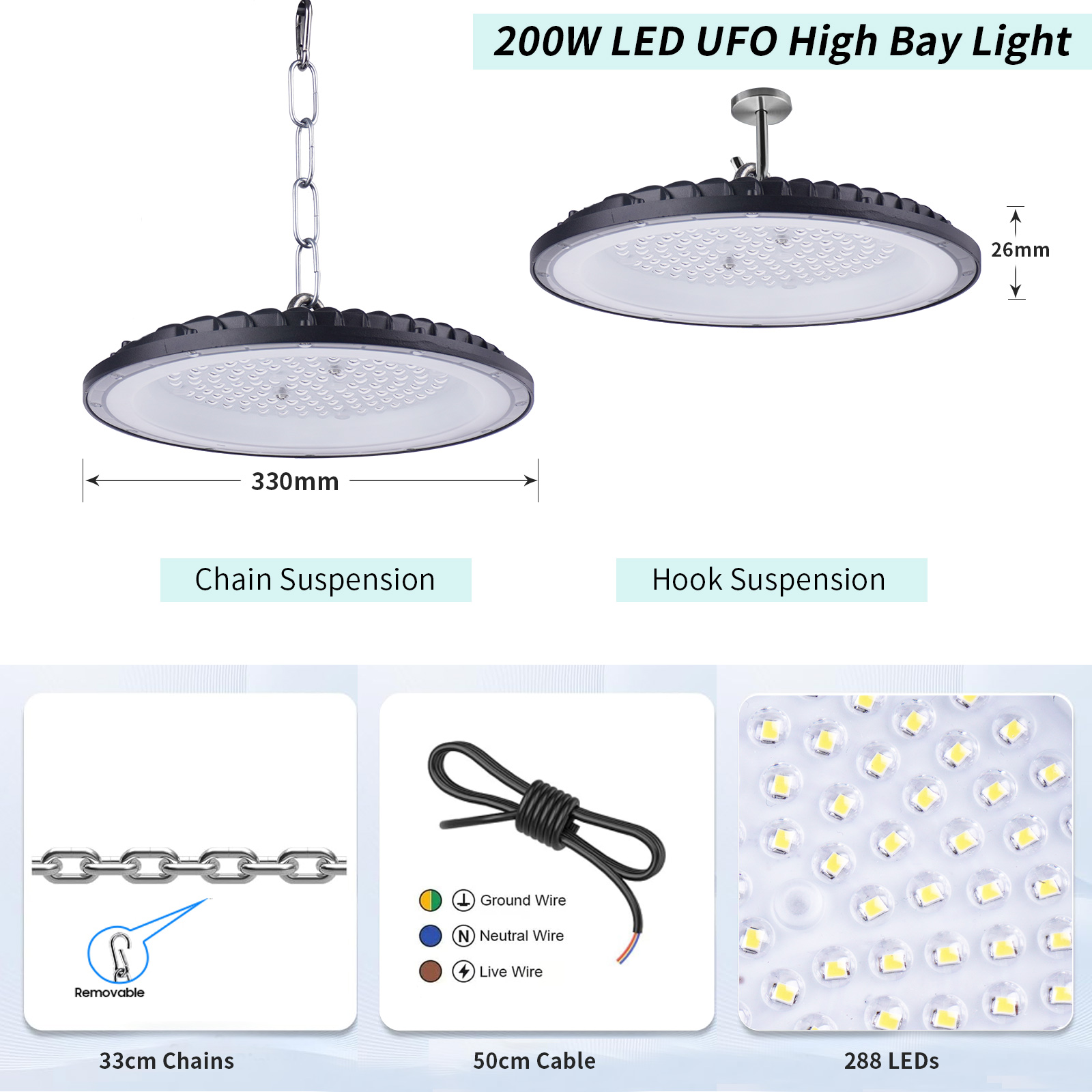 4x 10x LED High Bay Light 100W/200W/300W UFO Warehouse Garage Industrial Lamp - Picture 28 of 35