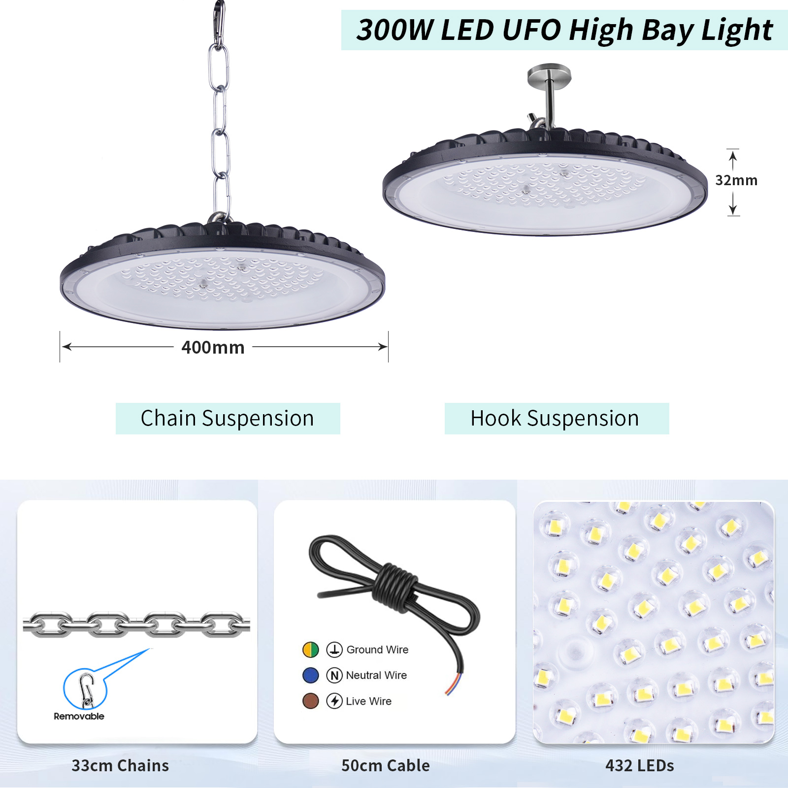 4x 10x LED High Bay Light 100W/200W/300W UFO Warehouse Garage Industrial Lamp - Picture 29 of 35