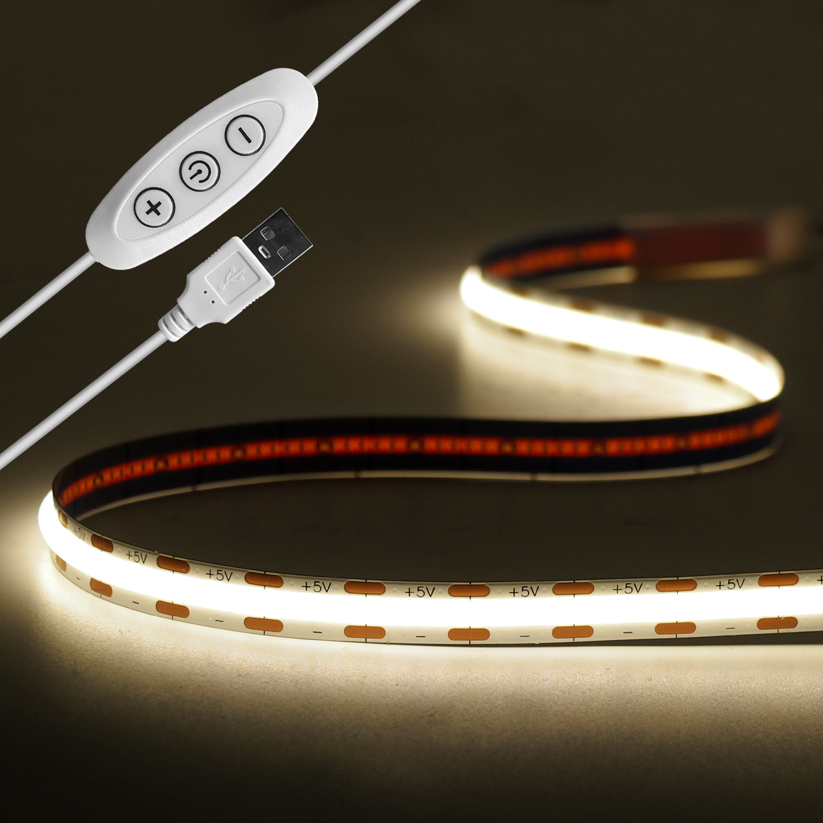 Tira LED USB COB Stripe Luz Atenuador 5V Cinta Tira Luz Cadena de Luces 3m - Imagen 12 de 13