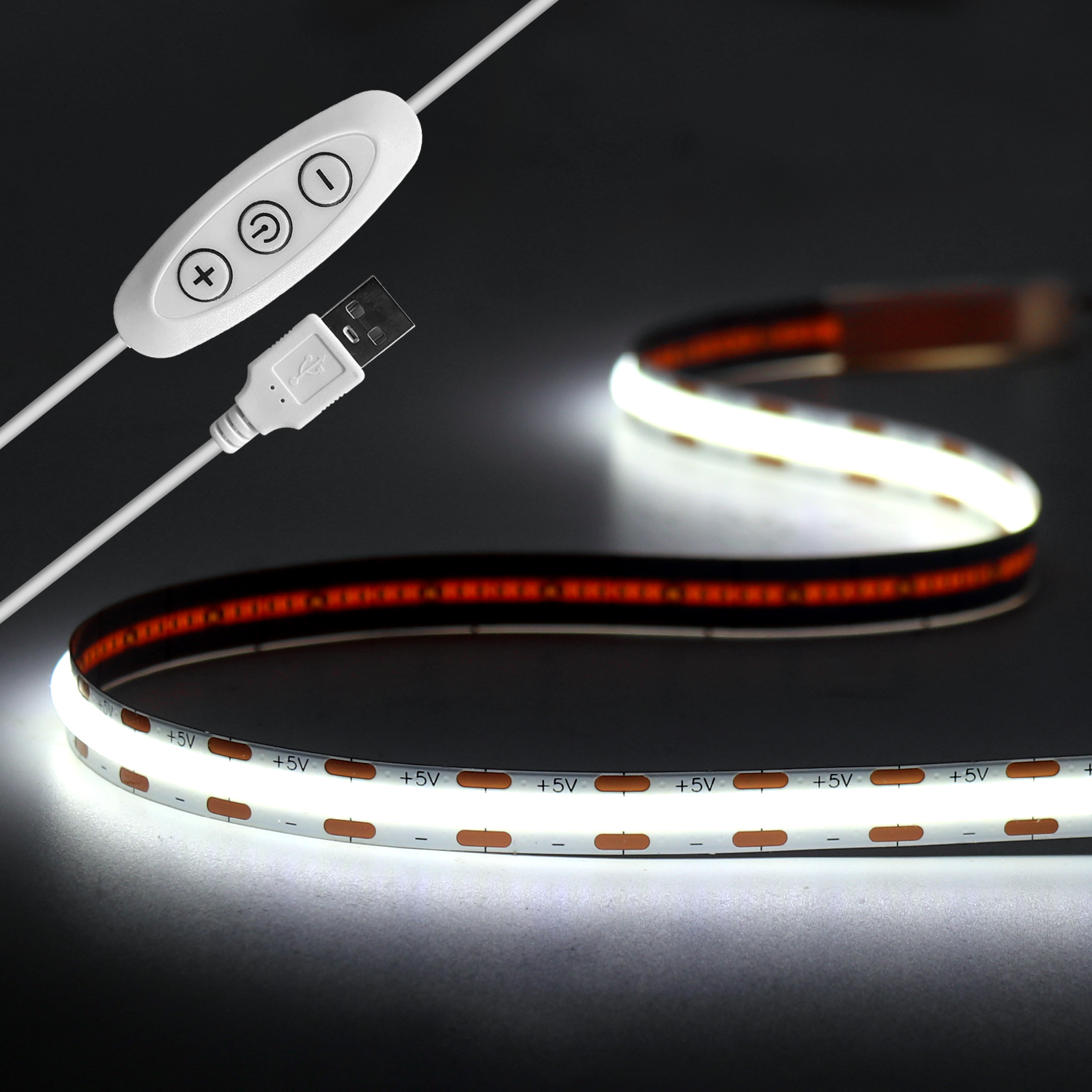 Tira LED USB COB Stripe Luz Atenuador 5V Cinta Tira Luz Cadena de Luces 3m - Imagen 13 de 13