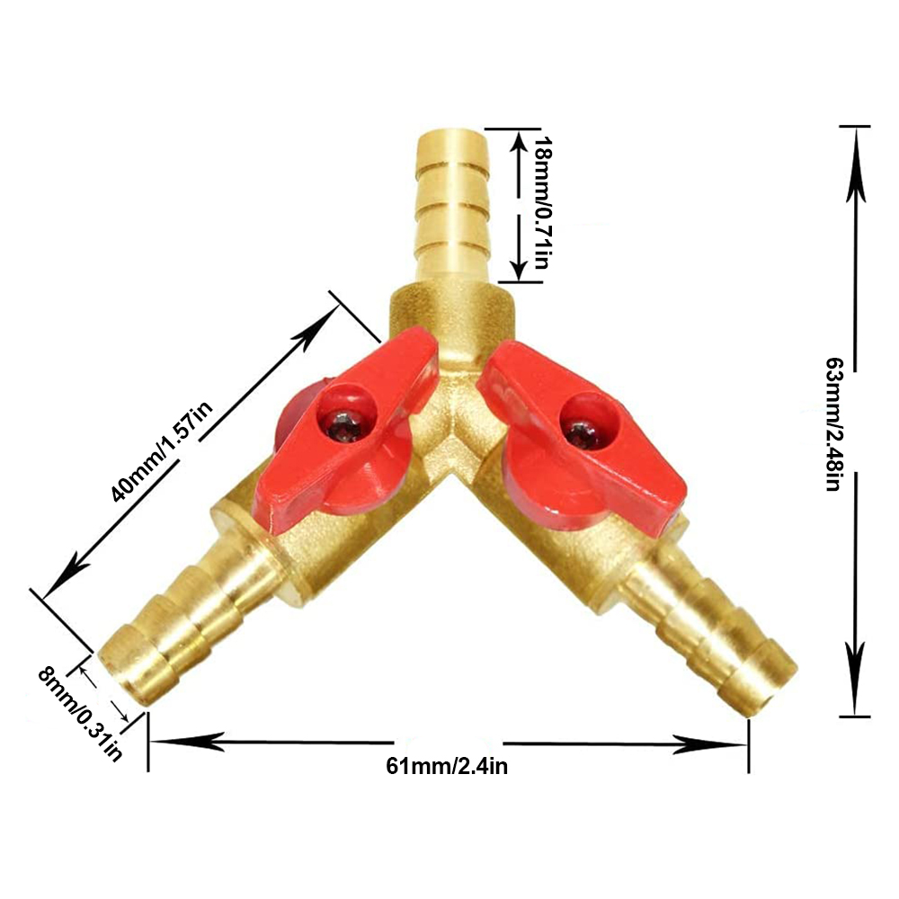 8mm 10mm Hose Connector 3-Way Shut Off Coupling Splitter Y Ball Valve Fuel Gas