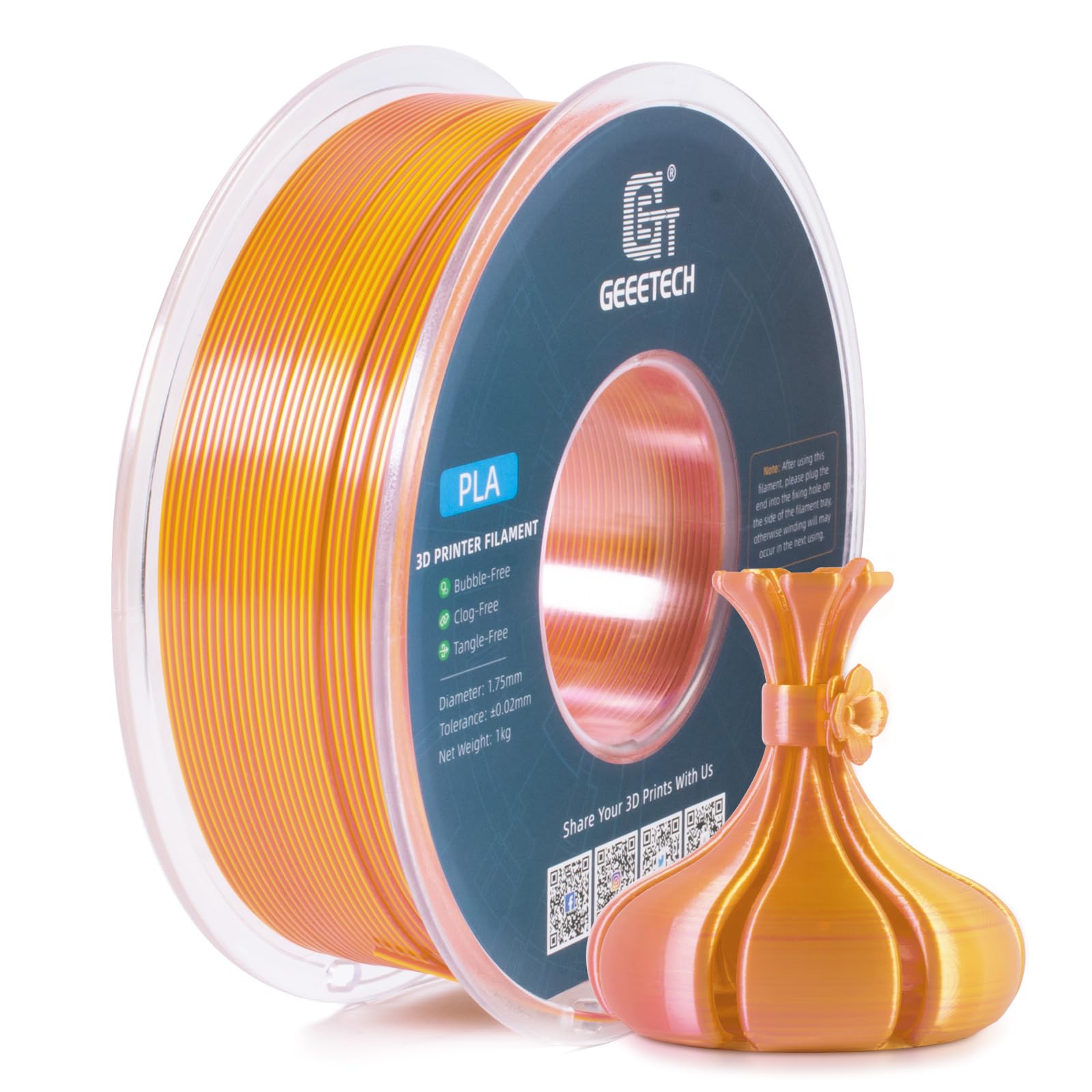 Geeetech Filament Silk PLA Dual Gradient Multi-Color 1.75mm 1KG For 3D Printer - Picture 25 of 51