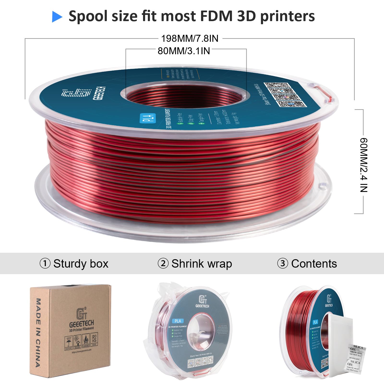 Geeetech 3D Printer Filament Silk PLA Dual Color Multi-color colorful 1.75mm 1KG