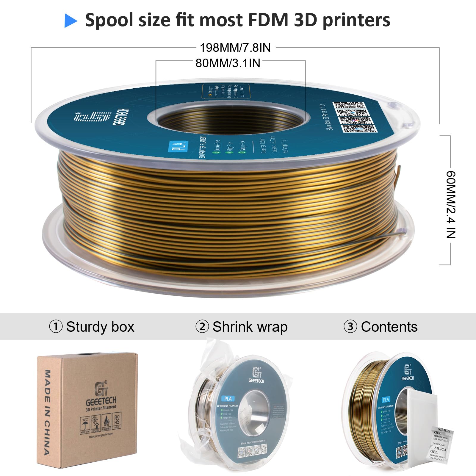 Geeetech 3D Printer Filament Silk PLA Dual Color Multi-color colorful 1.75mm 1KG