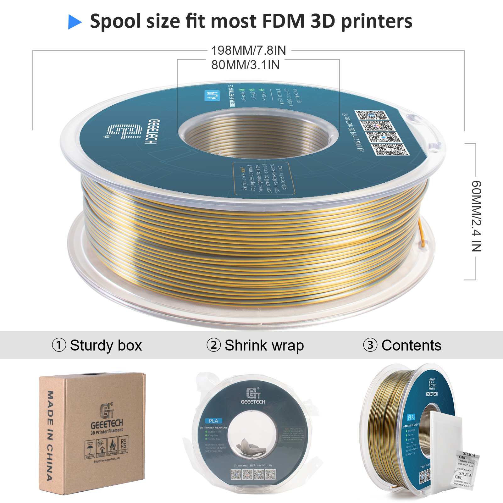 Geeetech 3D Printer Filament Silk PLA Dual Color Multi-color colorful 1.75mm 1KG