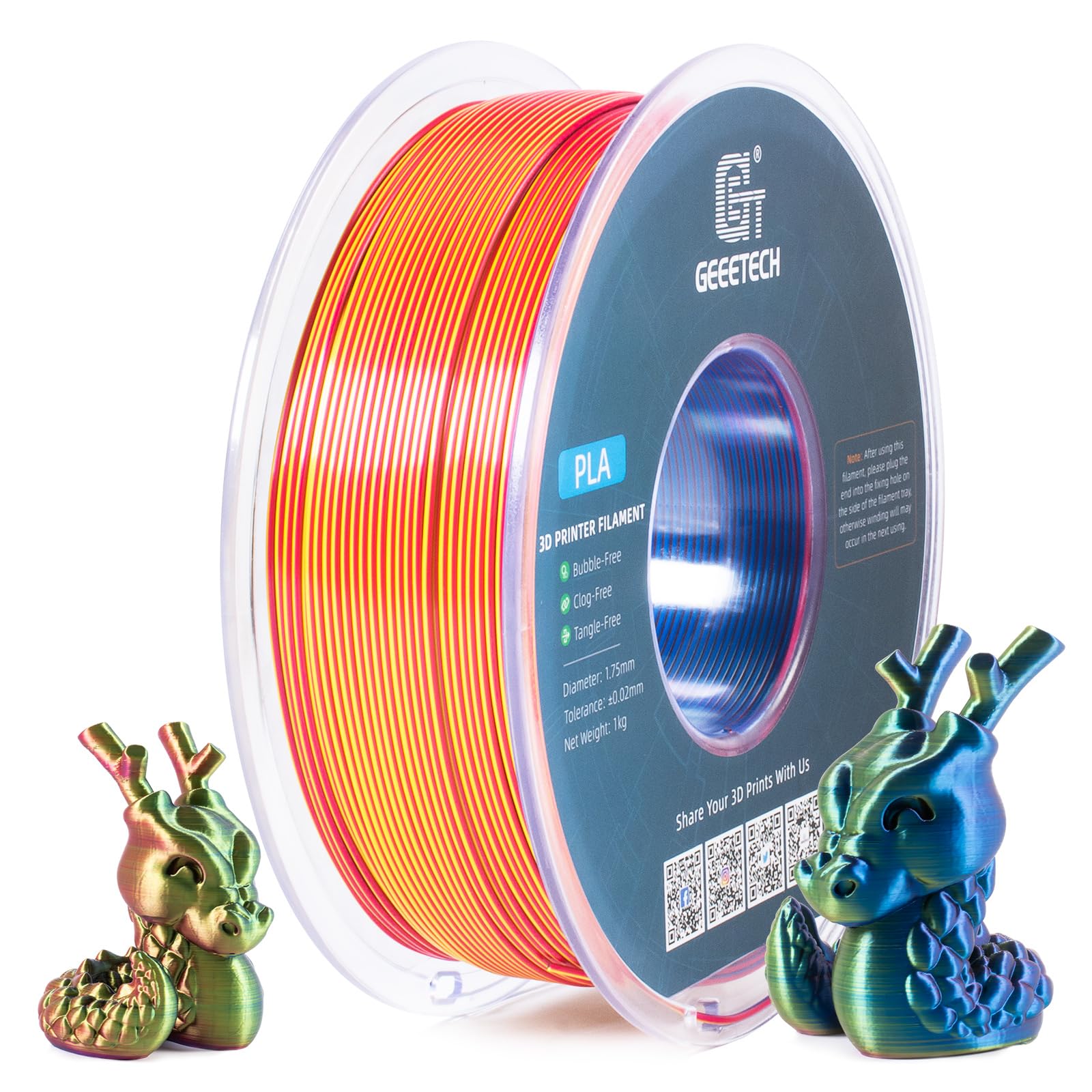 Geeetech 3D Printer Filament 1.75mm 1KG Silk Tricolor PLA Multi-color available