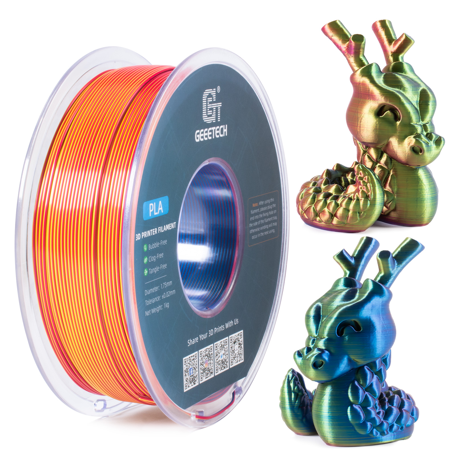 Geeetech 3D Printer Filament 1.75mm 1KG Silk Tricolor PLA Multi-color available