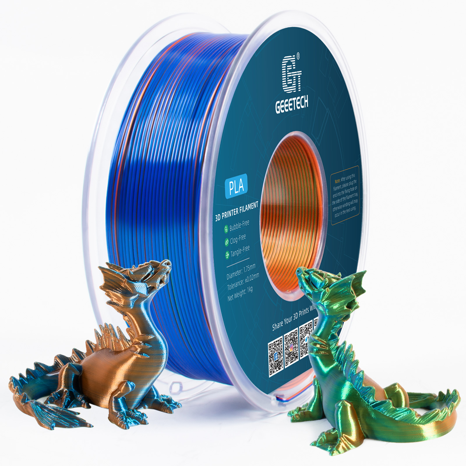 Geeetech 3D Printer Filament 1.75mm 1KG Silk Tricolor PLA Multi-color available