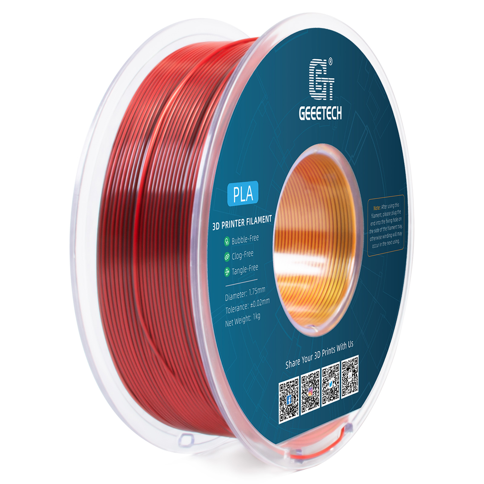 Geeetech 3D Printer Filament 1.75mm 1KG Silk Tricolor PLA Multi-color available