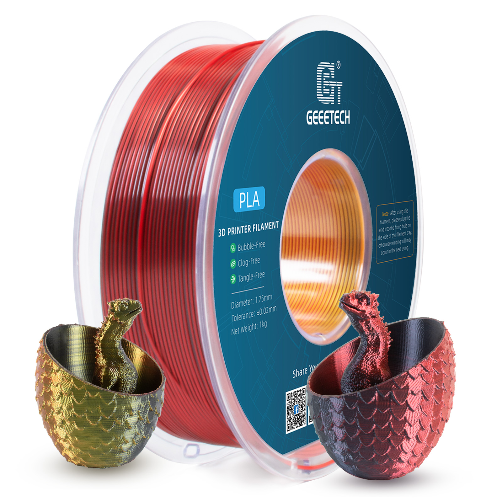 Geeetech 3D Printer Filament 1.75mm 1KG Silk Tricolor PLA Multi-color available