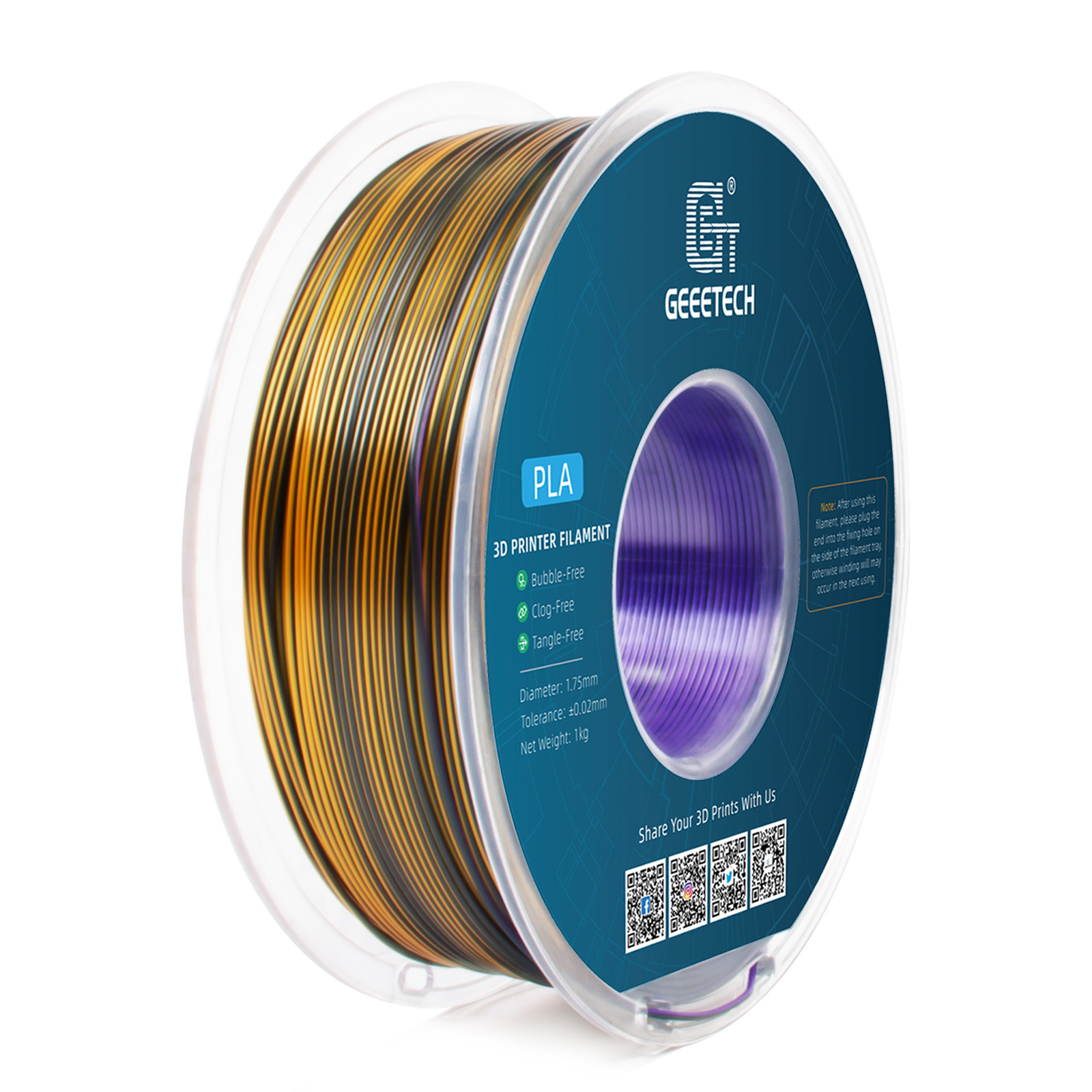 Geeetech 3D Printer Filament 1.75mm 1KG Silk Tricolor PLA Multi-color available