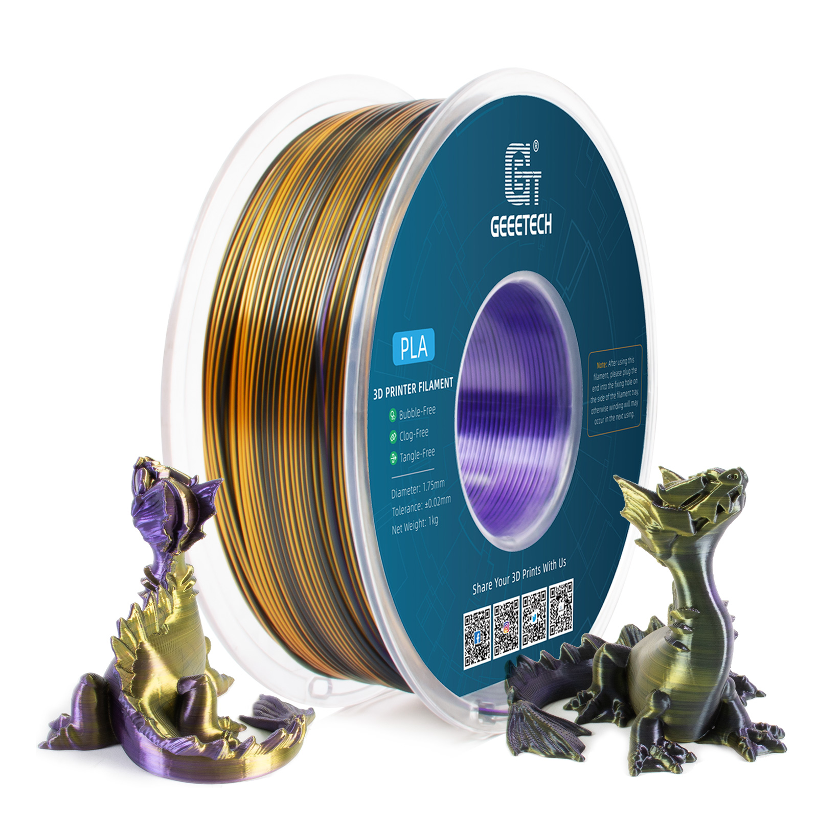 Geeetech 3D Printer Filament 1.75mm 1KG Silk Tricolor PLA Multi-color available