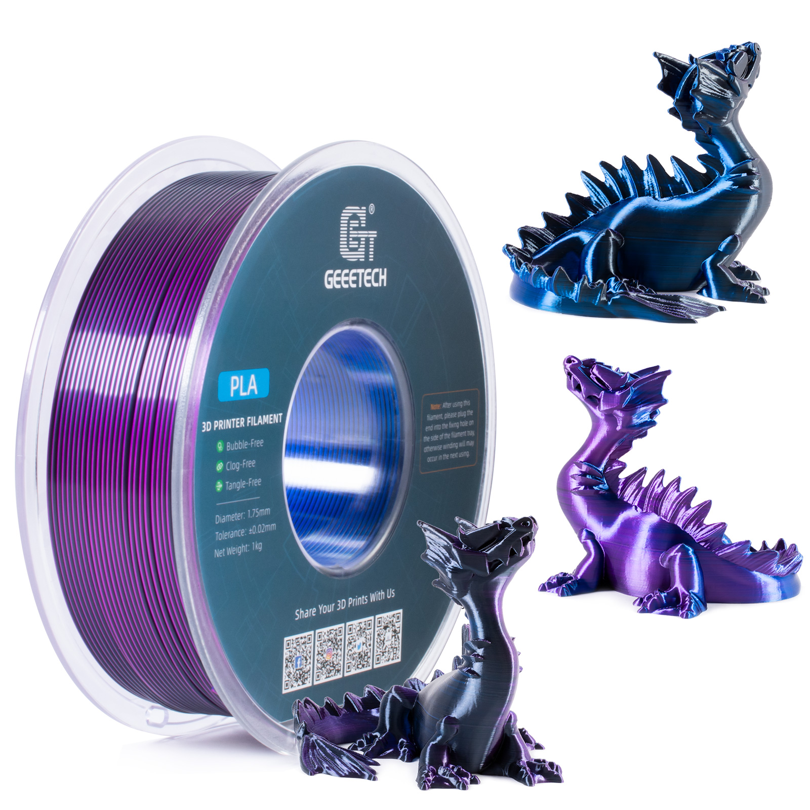 Geeetech 3D Printer Filament 1.75mm 1KG Silk Tricolor PLA Multi-color available