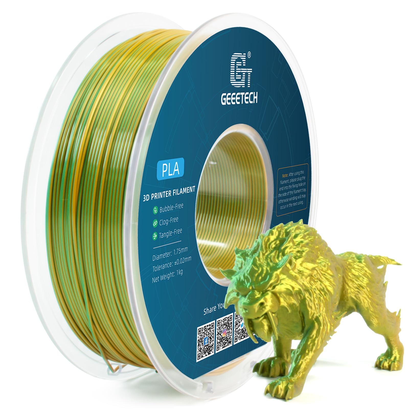 1KG 1.75mm Silk PLA GEEETECH 3D Printer Filament Dual/Tricolor Silk Gradient PLA