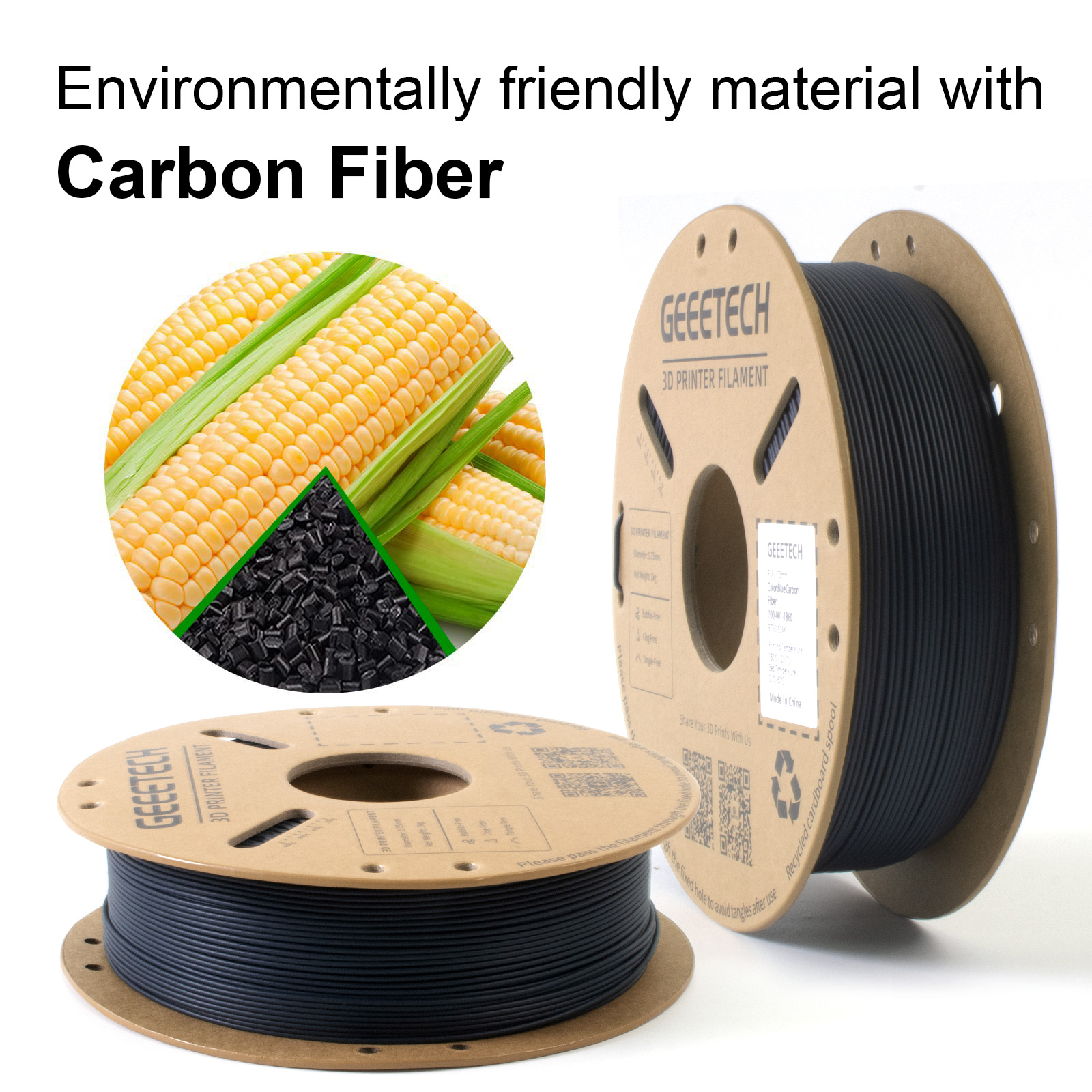 1kg/Rol 1.75mm Carbon Fiber PLA Geeetech 3D Filament High Stiffness eco-friendly