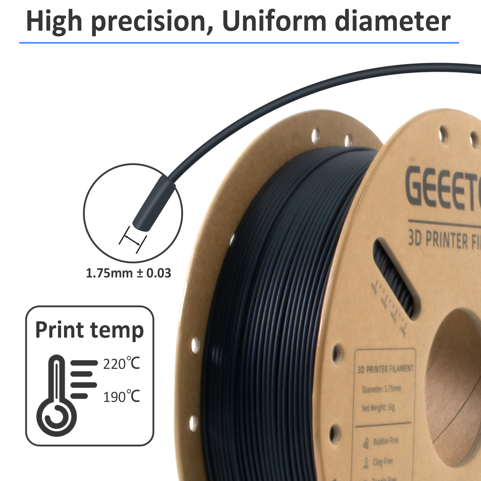 1kg/Rol 1.75mm Carbon Fiber PLA Geeetech 3D Filament High Stiffness eco-friendly