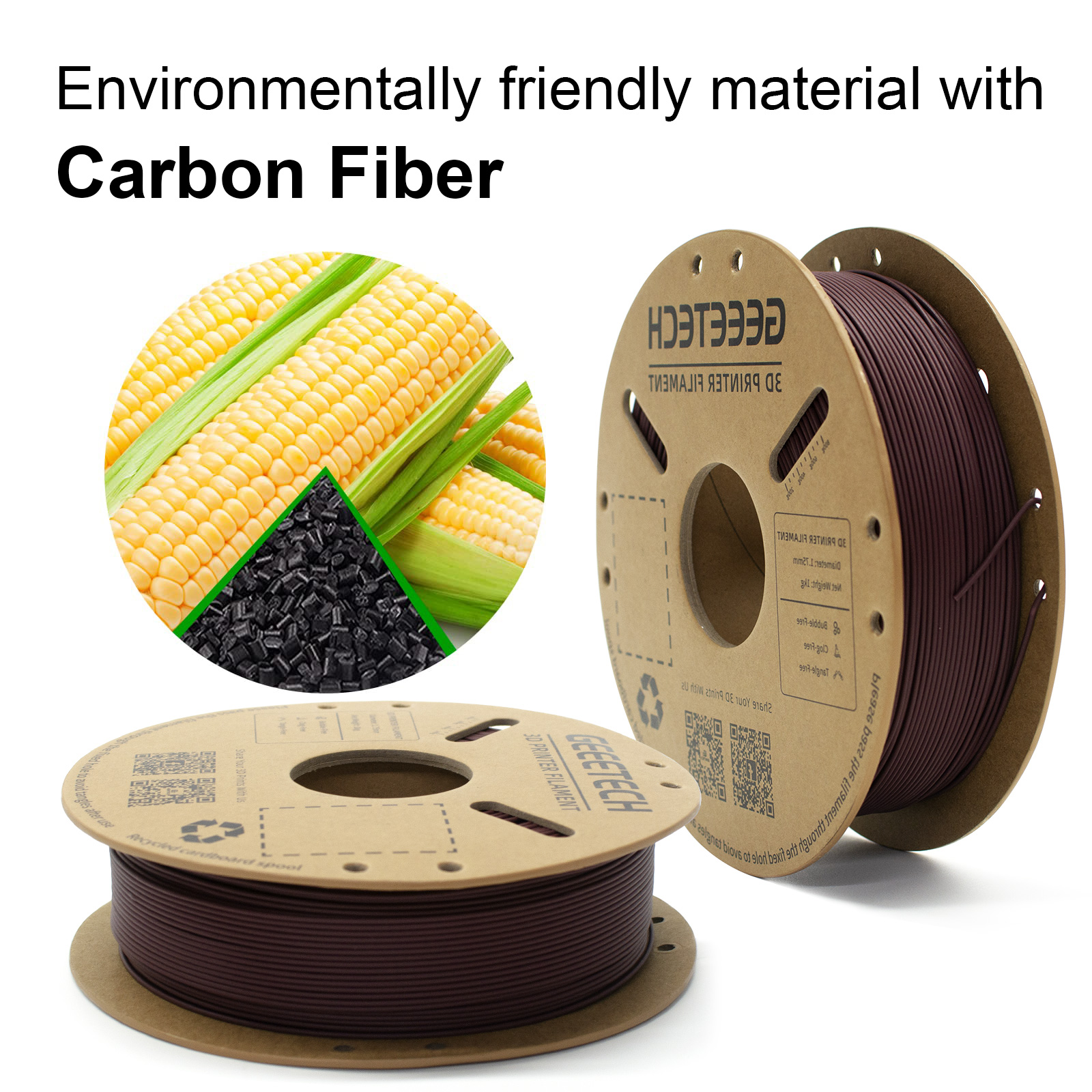 1kg/Rol 1.75mm Carbon Fiber PLA Geeetech 3D Filament High Stiffness eco-friendly