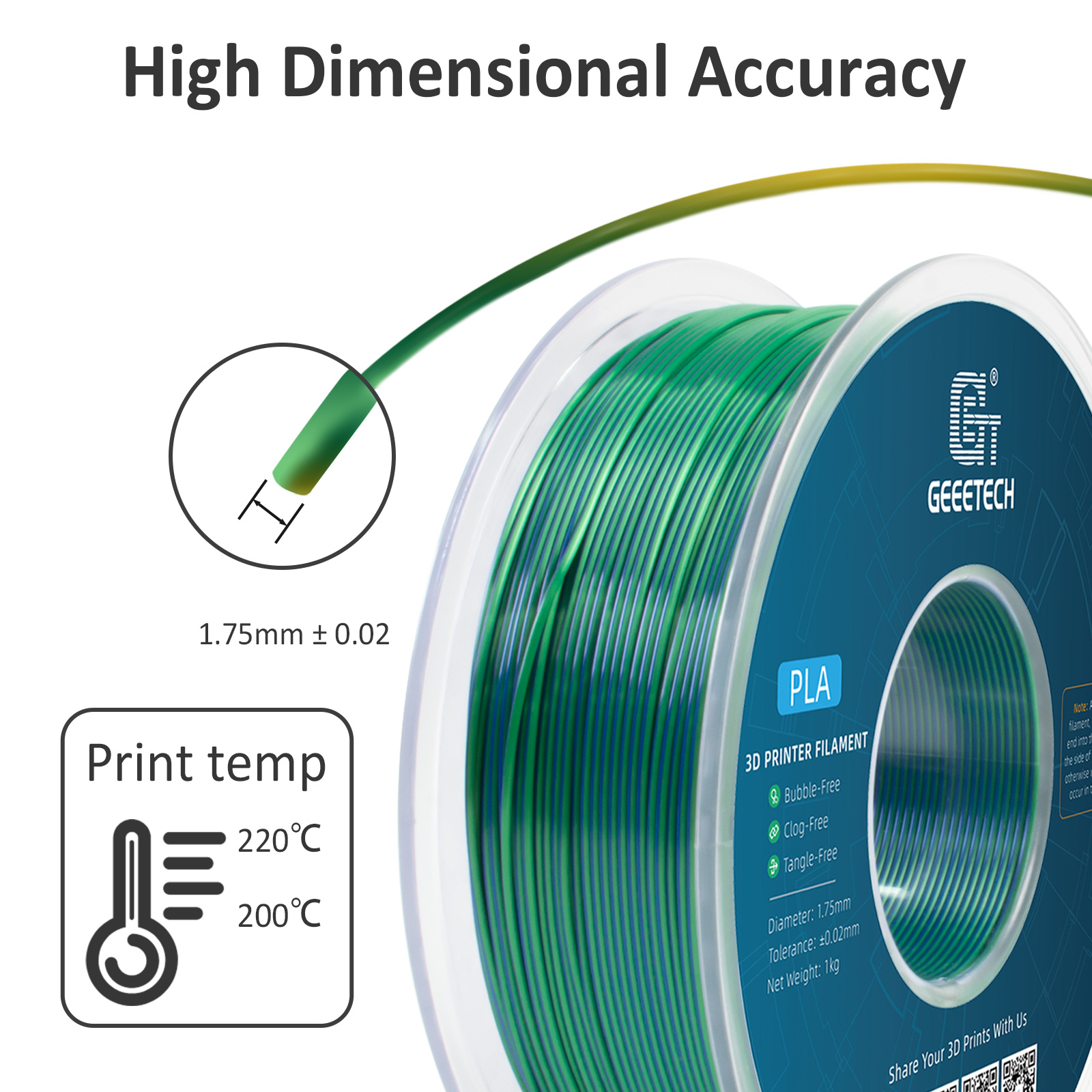 Geeetech Filament Silk PLA Dual Gradient Multi-Color 1.75mm 1KG For 3D Printer - Picture 47 of 51