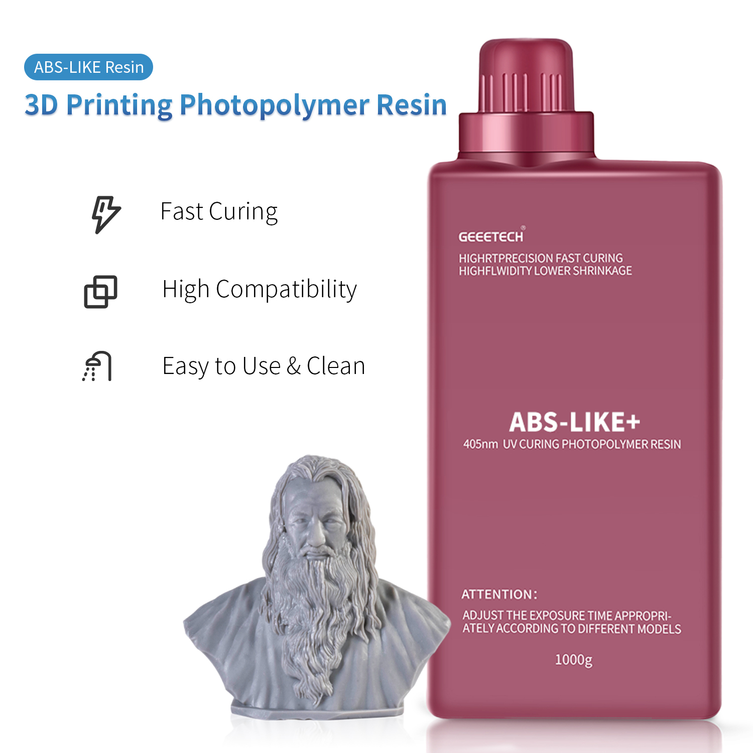 【Buy 4 Get 2 Free,Add 6】GEEETECH 1KG SLA/LCD 3D Printer ABS-LIKE 405nm UV Resin - Picture 56 of 61