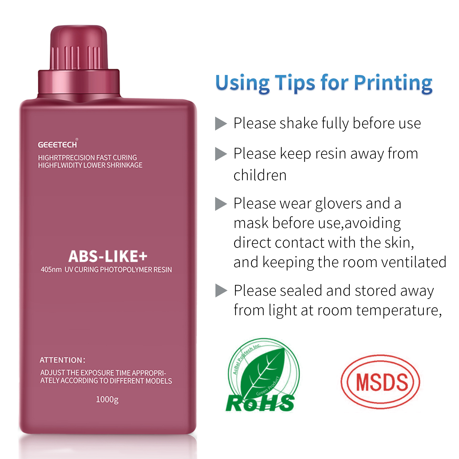 【Buy 4 Get 2 Free,Add 6】GEEETECH 1KG SLA/LCD 3D Printer ABS-LIKE 405nm UV Resin - Picture 49 of 61