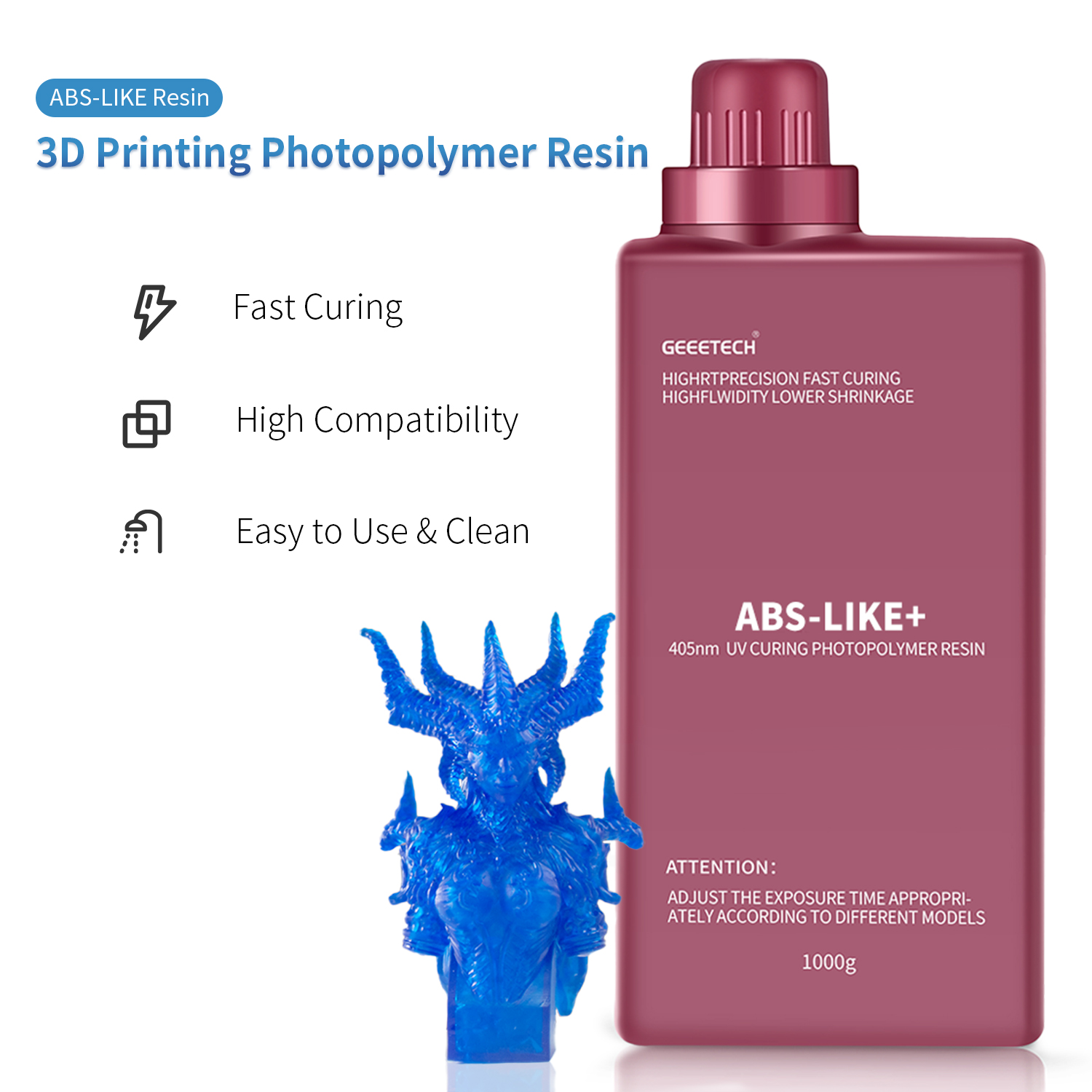 【Buy 4 Get 2 Free,Add 6】GEEETECH 1KG SLA/LCD 3D Printer ABS-LIKE 405nm UV Resin - Picture 24 of 61