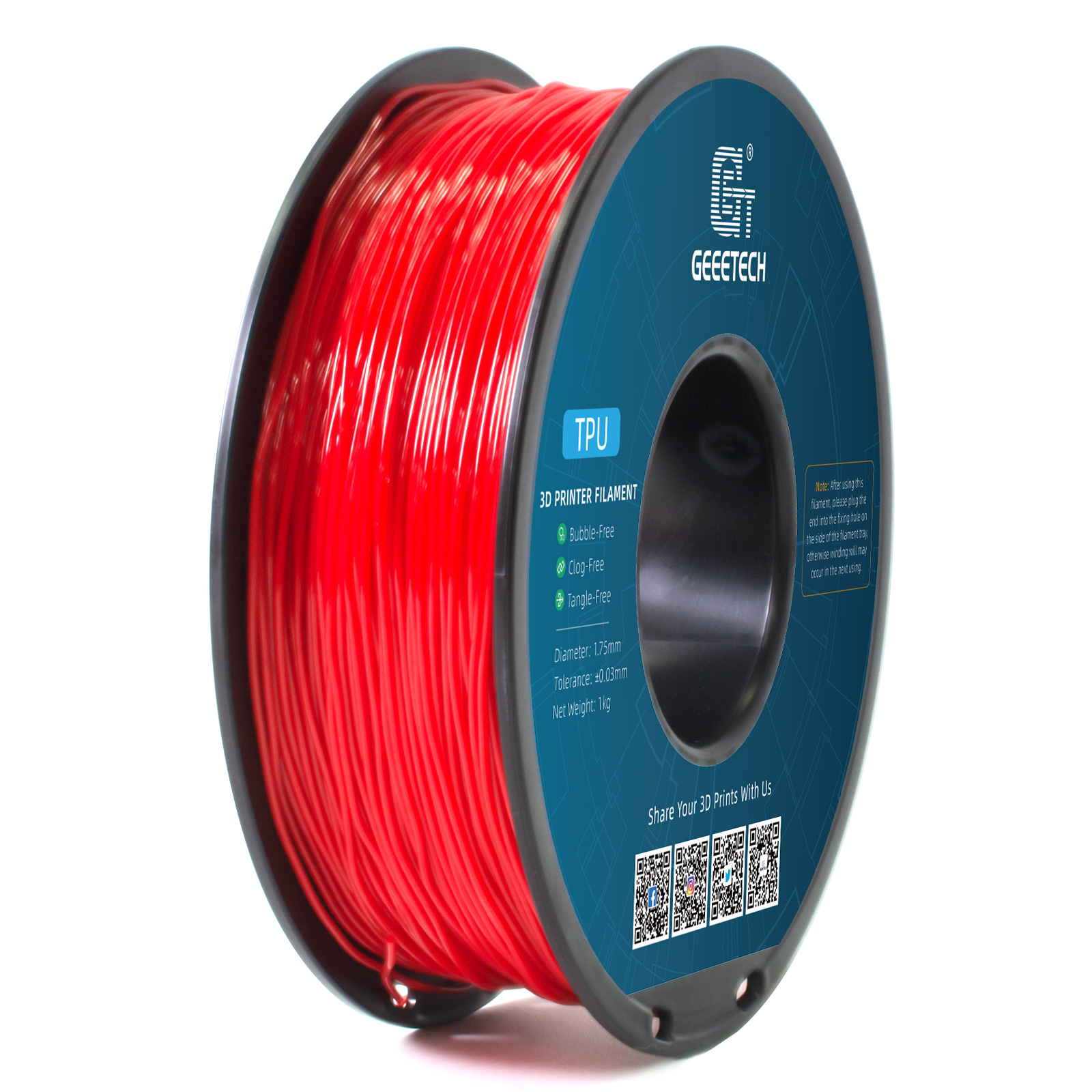 Geeetech 3D Printer Filament TPU 1.75mm 1KG Per Roll 22 Color Consumables New US