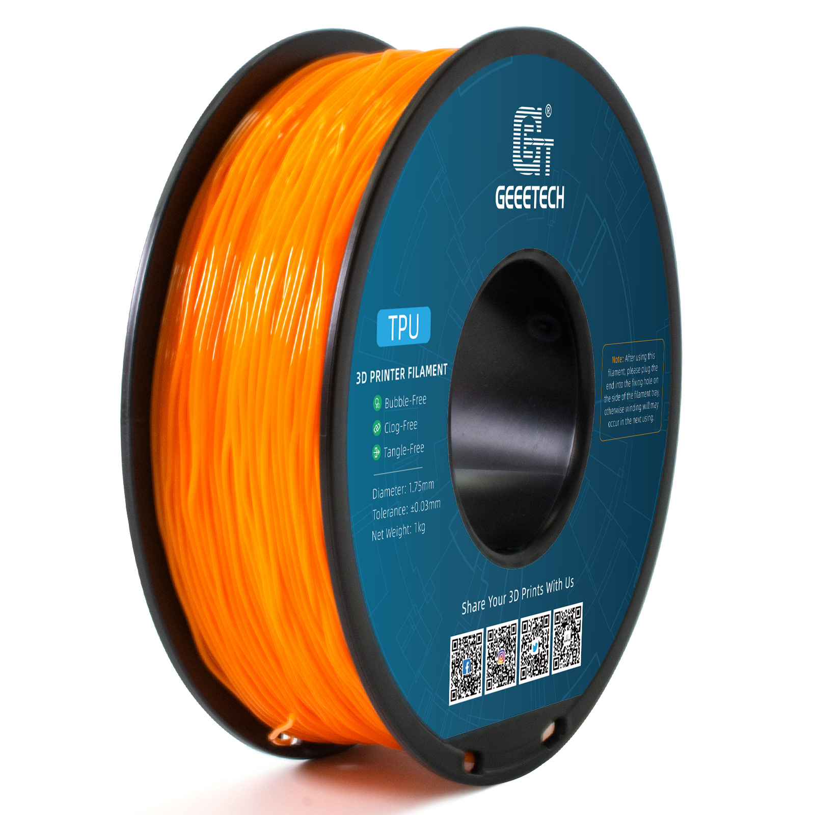 Geeetech 3D Printer Filament TPU 1.75mm 1KG Per Roll 22 Color Consumables New US