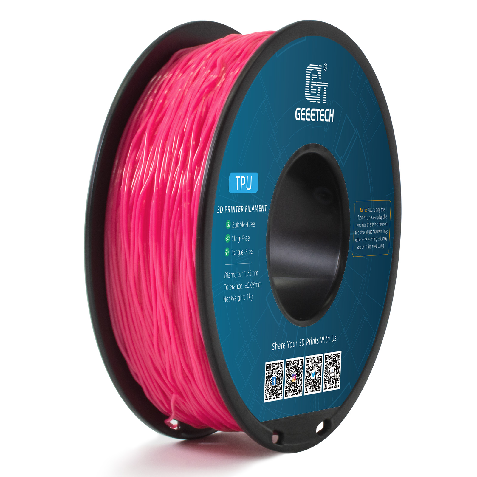 Geeetech 3D Printer Filament TPU 1.75mm 1KG Per Roll 22 Color Consumables New US