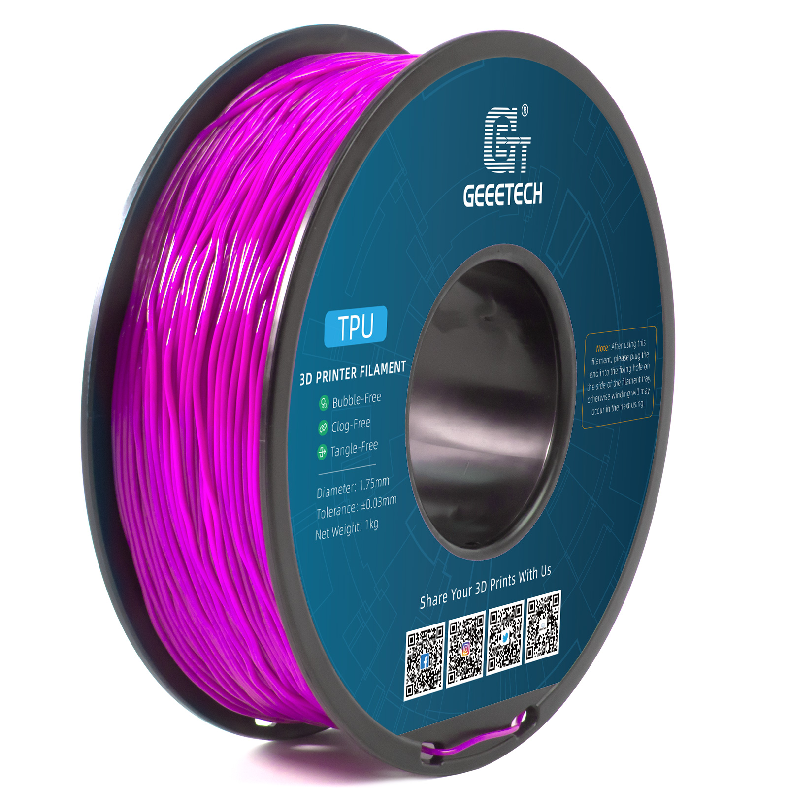 Geeetech 3D Printer Filament TPU 1.75mm 1KG Per Roll 22 Color Consumables New US