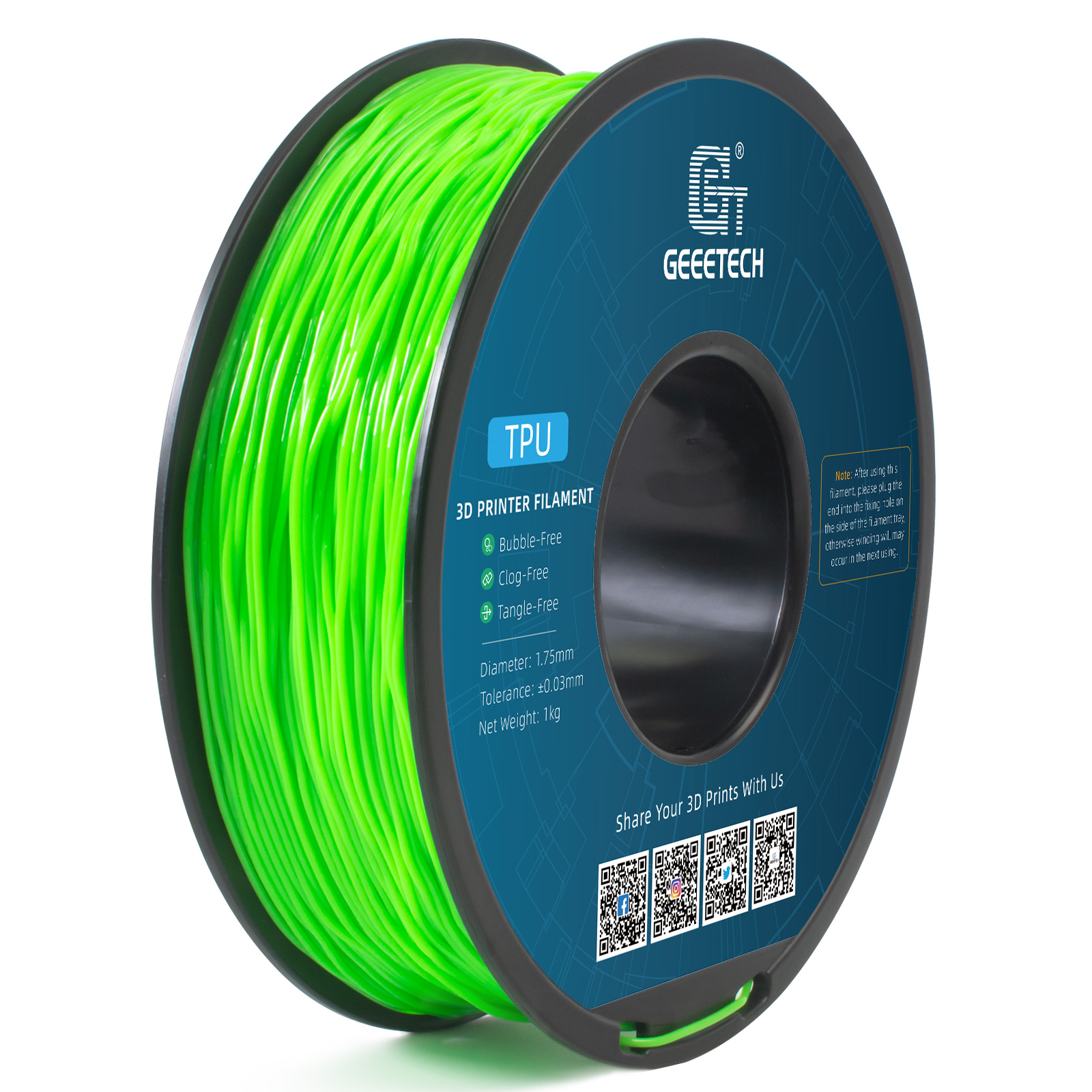 Geeetech 3D Printer Filament TPU 1.75mm 1KG Per Roll 22 Color Consumables New US