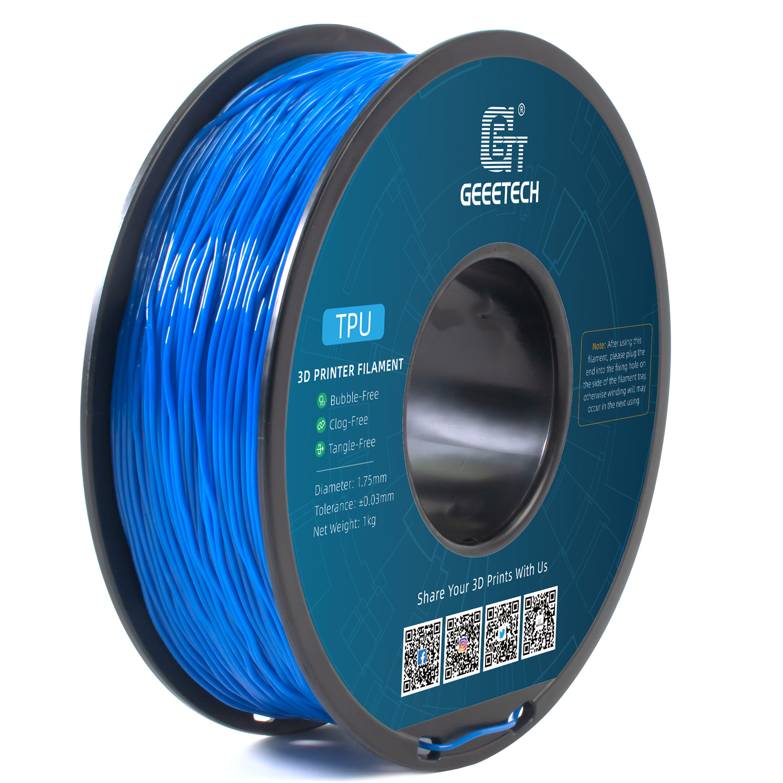 Geeetech 3D Printer Filament TPU 1.75mm 1KG Per Roll 22 Color Consumables New US