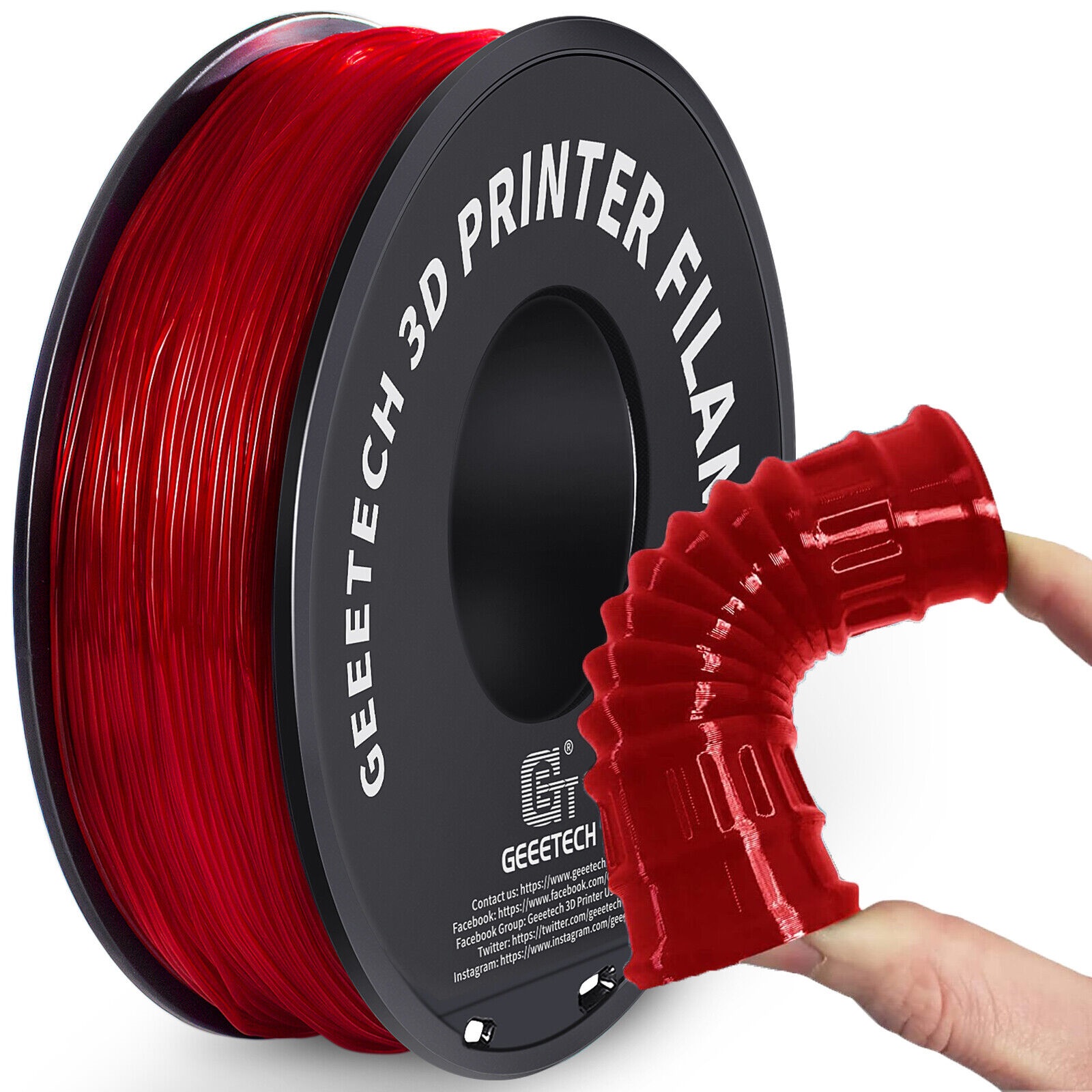 1kg/Rol GEEETECH 3D Printer Filament TPU Transparent & Solid 1.75mm Flexible 95A