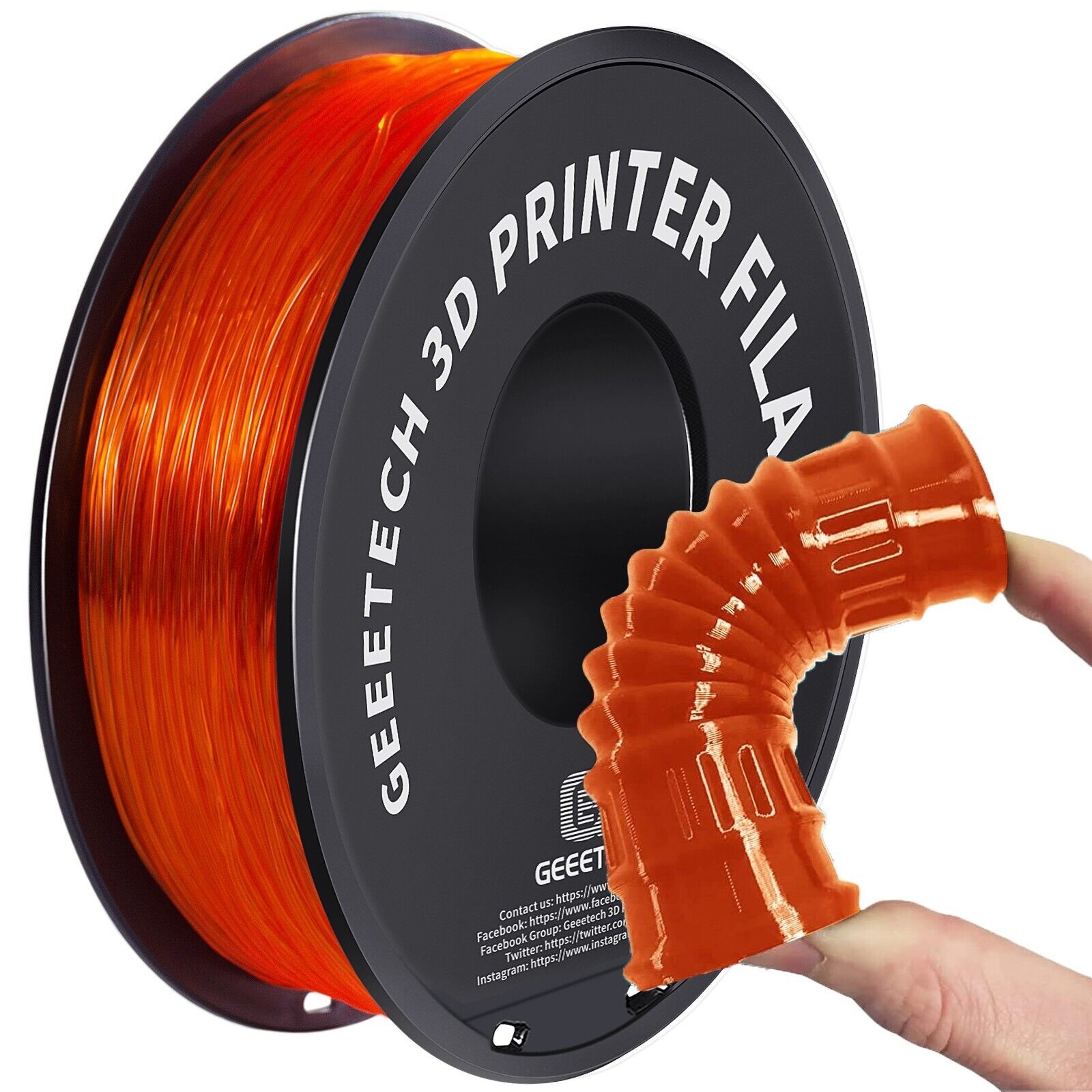 1kg/Rol GEEETECH 3D Printer Filament TPU Transparent & Solid 1.75mm Flexible 95A