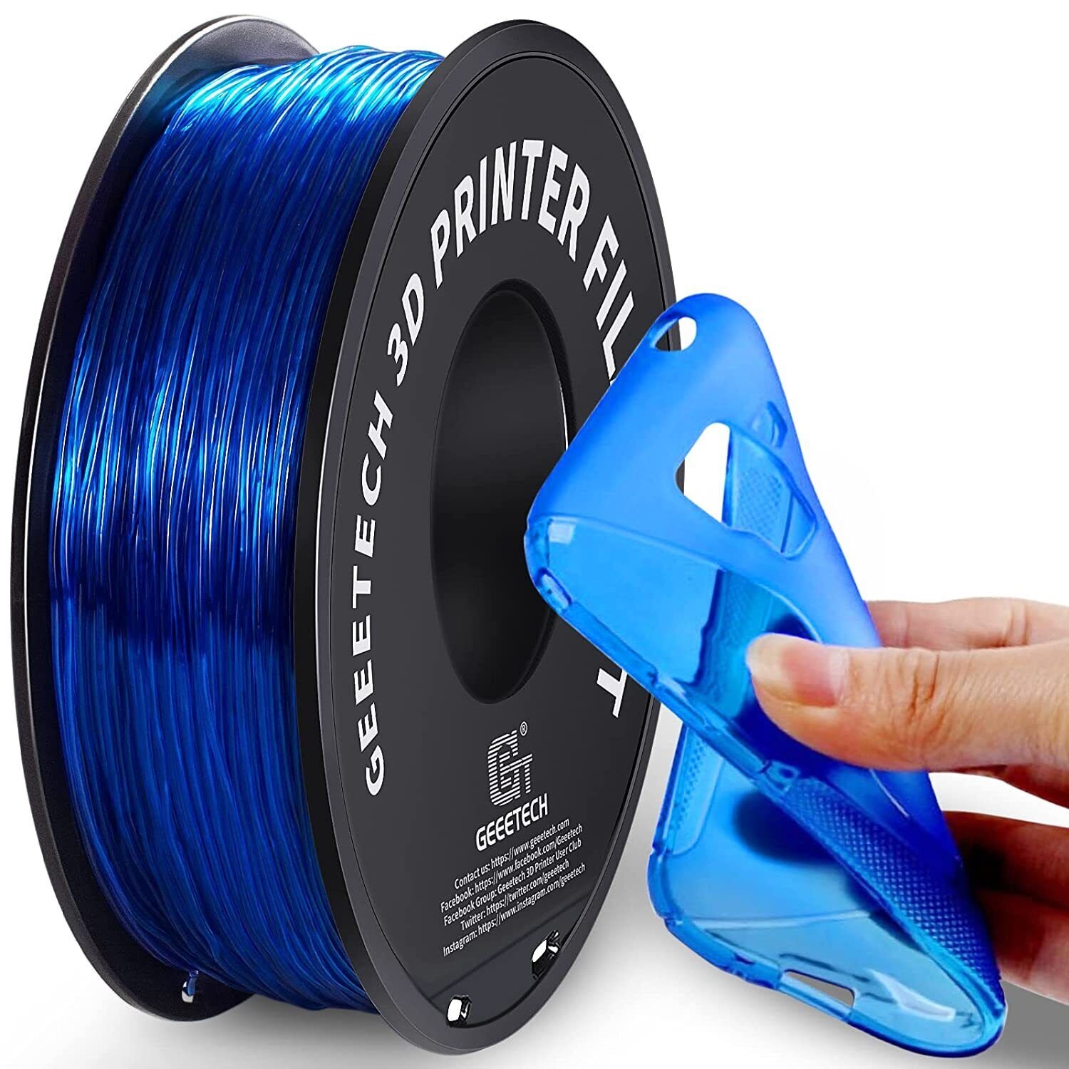 1kg/Rol GEEETECH 3D Printer Filament TPU Transparent & Solid 1.75mm Flexible 95A