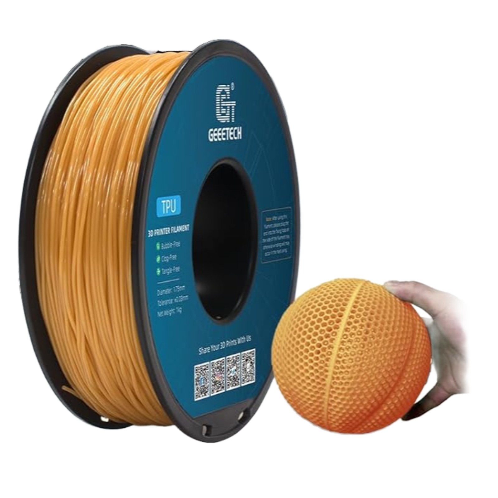 1kg/Rol GEEETECH 3D Printer Filament TPU Transparent & Solid 1.75mm Flexible 95A