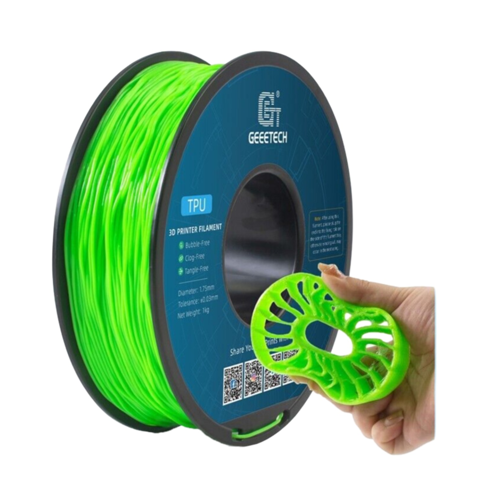 1kg/Rol GEEETECH 3D Printer Filament TPU Transparent & Solid 1.75mm Flexible 95A