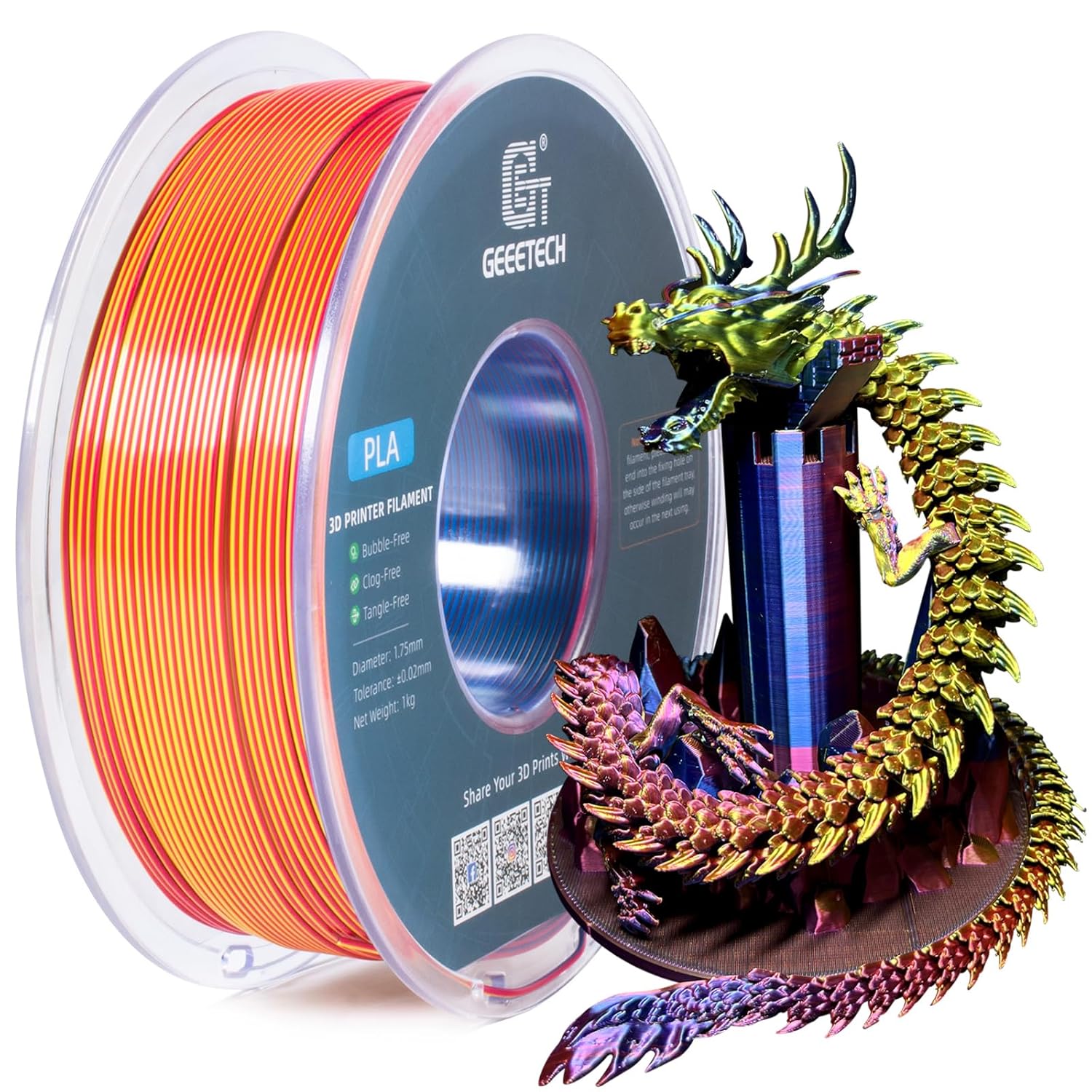 Geeetech 3D Printer Filament 1.75mm 1KG Silk Tricolor PLA Multi-color available