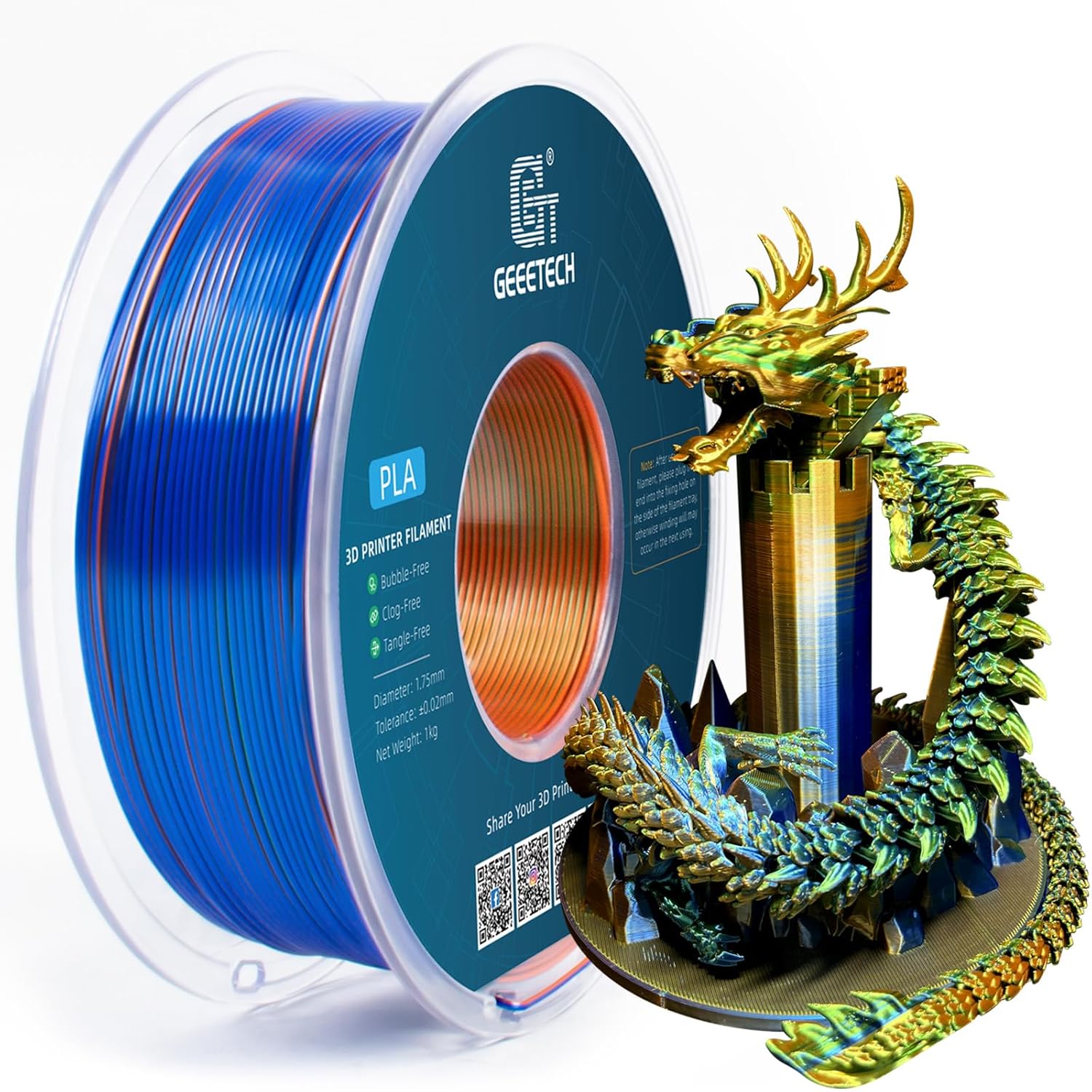 Geeetech 3D Printer Filament 1.75mm 1KG Silk Tricolor PLA Multi-color available