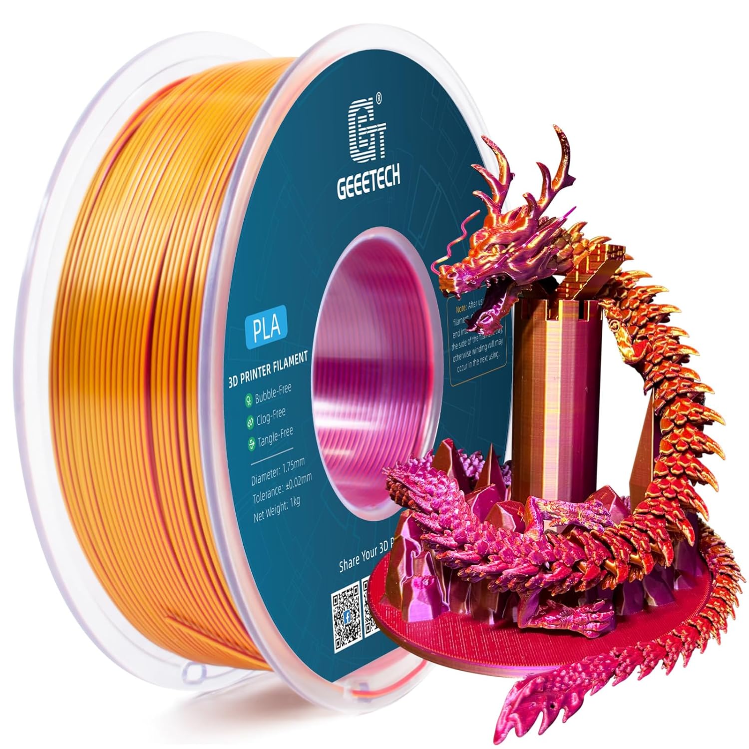 Geeetech 3D Printer Filament 1.75mm 1KG Silk Tricolor PLA Multi-color available