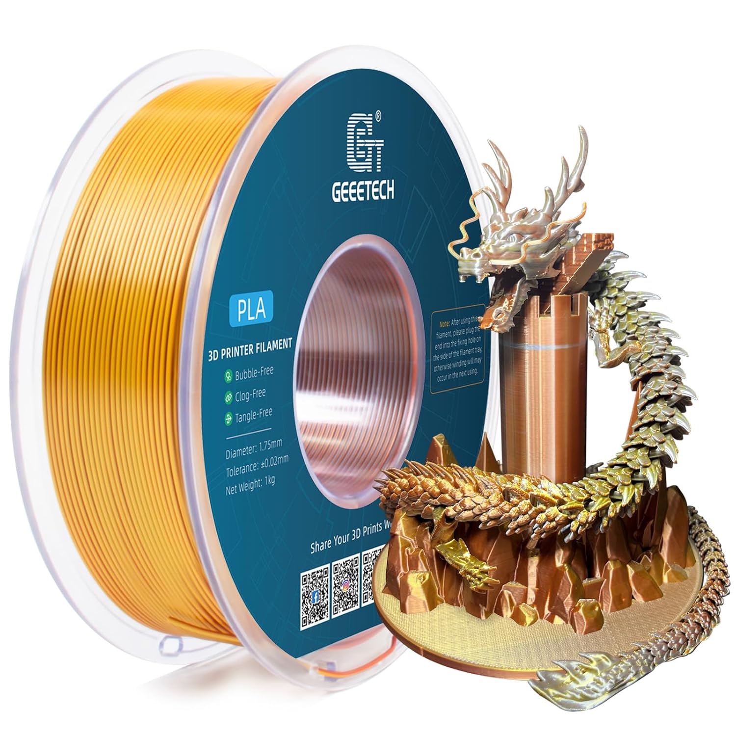 Geeetech 3D Printer Filament 1.75mm 1KG Silk Tricolor PLA Multi-color available