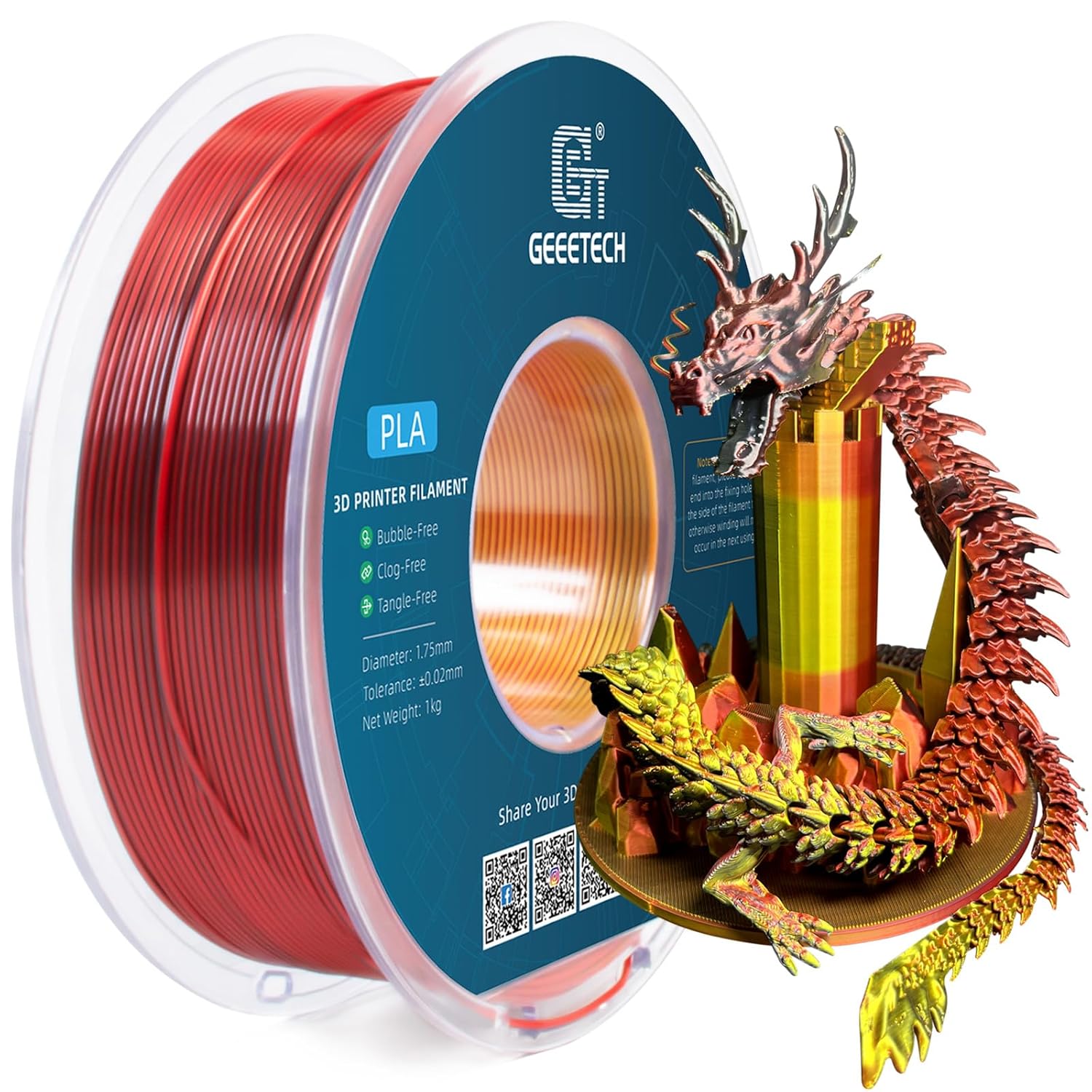 Geeetech 3D Printer Filament 1.75mm 1KG Silk Tricolor PLA Multi-color available