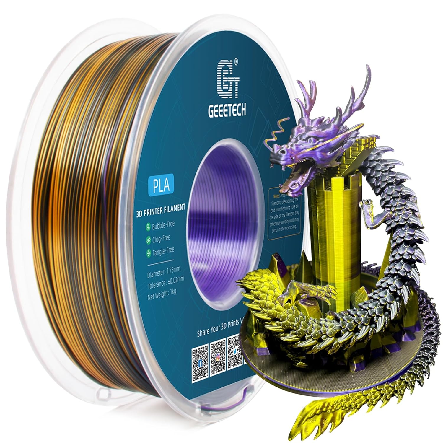 Geeetech 3D Printer Filament 1.75mm 1KG Silk Tricolor PLA Multi-color available