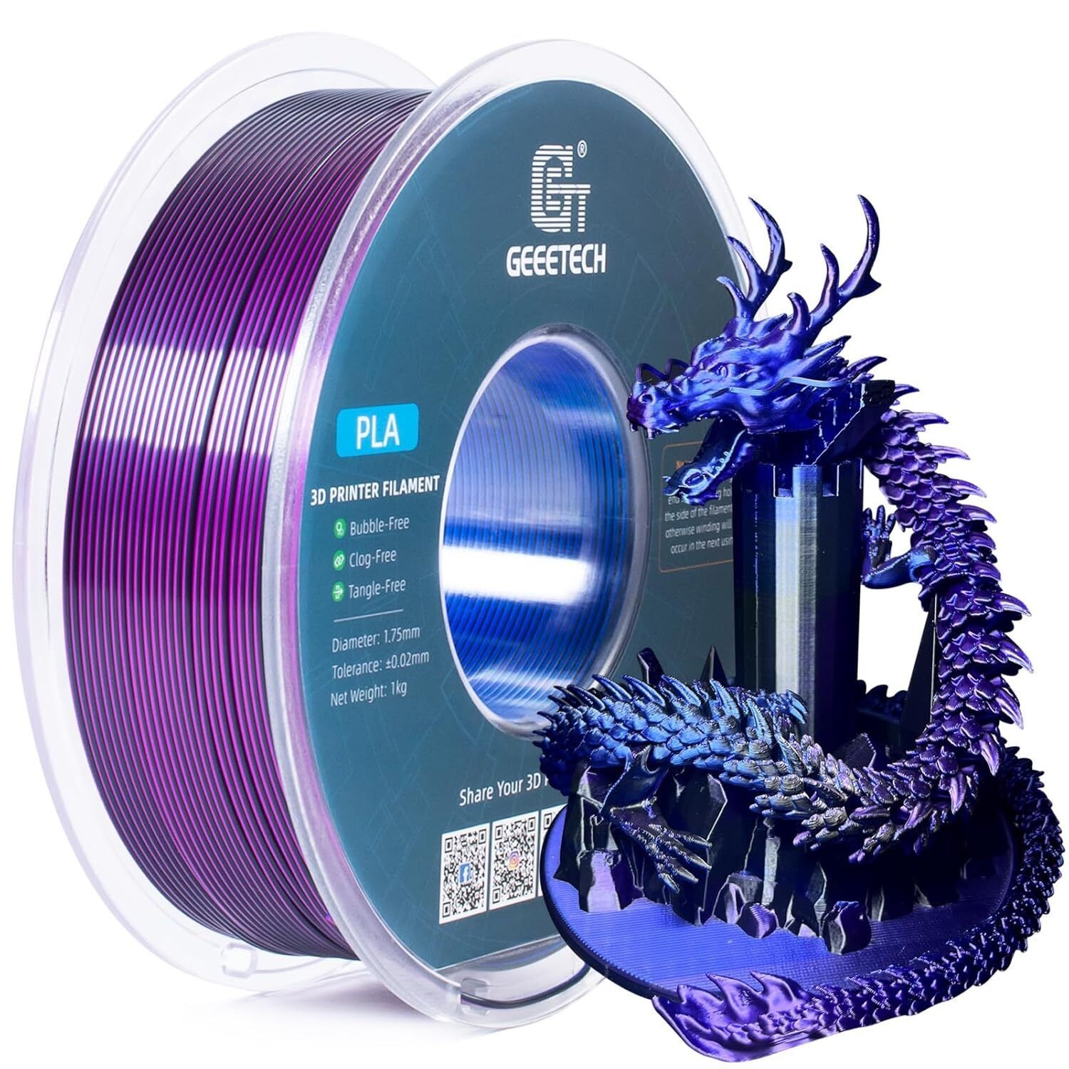 Geeetech 3D Printer Filament 1.75mm 1KG Silk Tricolor PLA Multi-color available