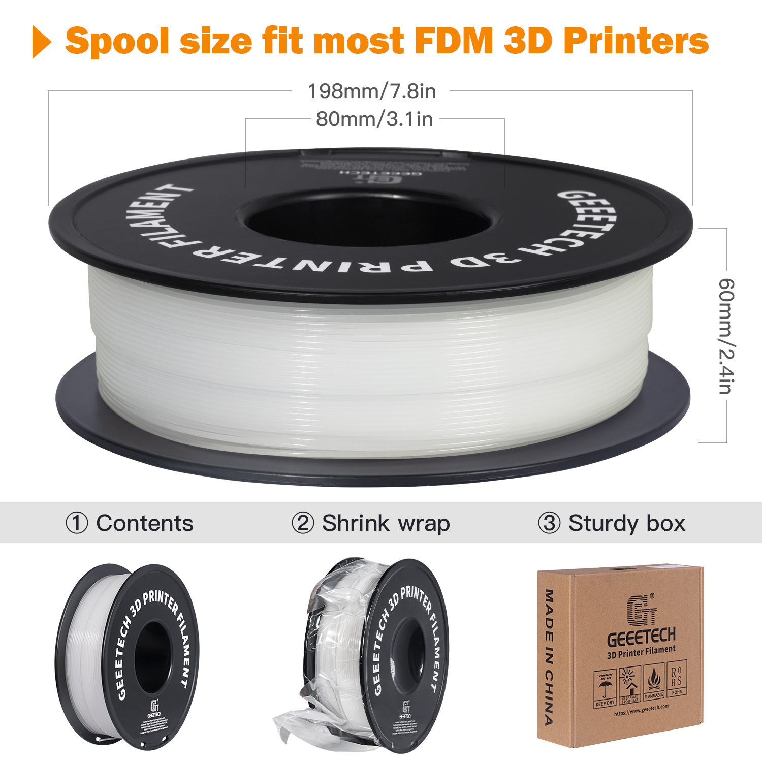 NEW GEEETECH 3D Printer Filament 1.75MM 1KG PLA/TPU/ABS+/PETG/Silk/Matte/HS-PLA - Afbeelding 68 van 298